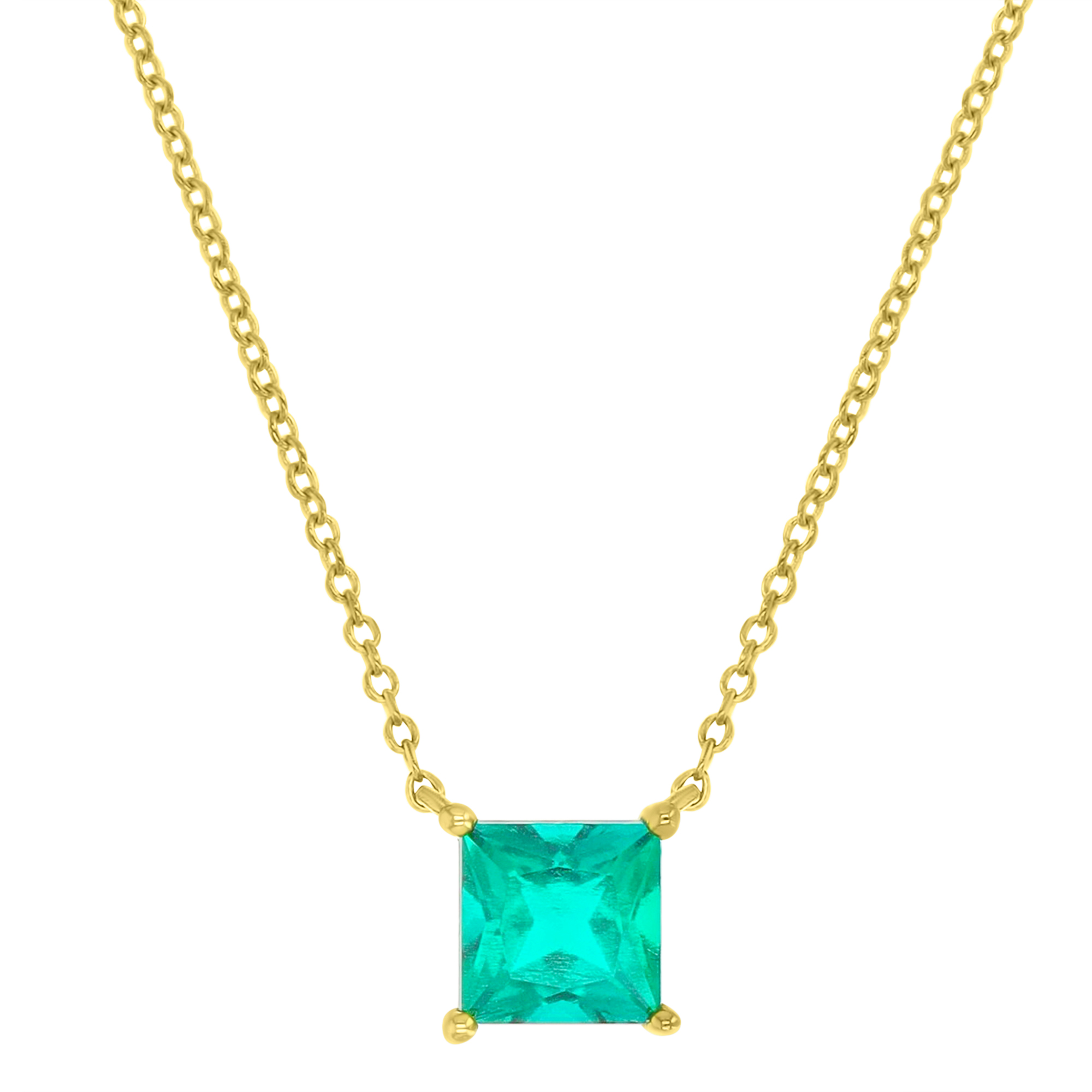 Sterling Silver Yellow & 6MM SQ Ct. Created Emerald Solitaire 16+2 Necklace