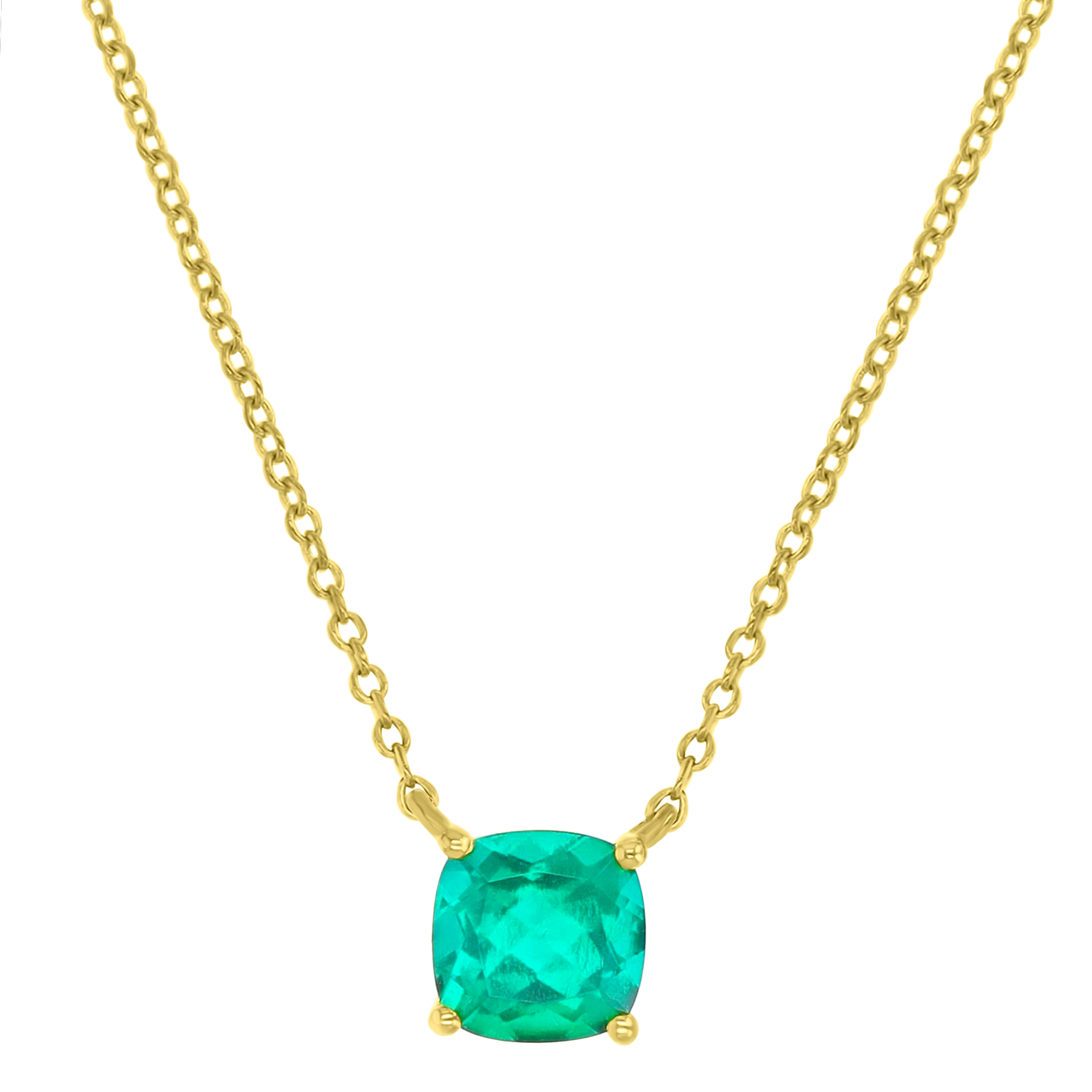 Sterling Silver Yellow & 7MM CU Ct. Created Emerald Solitaire 16+2" Necklace