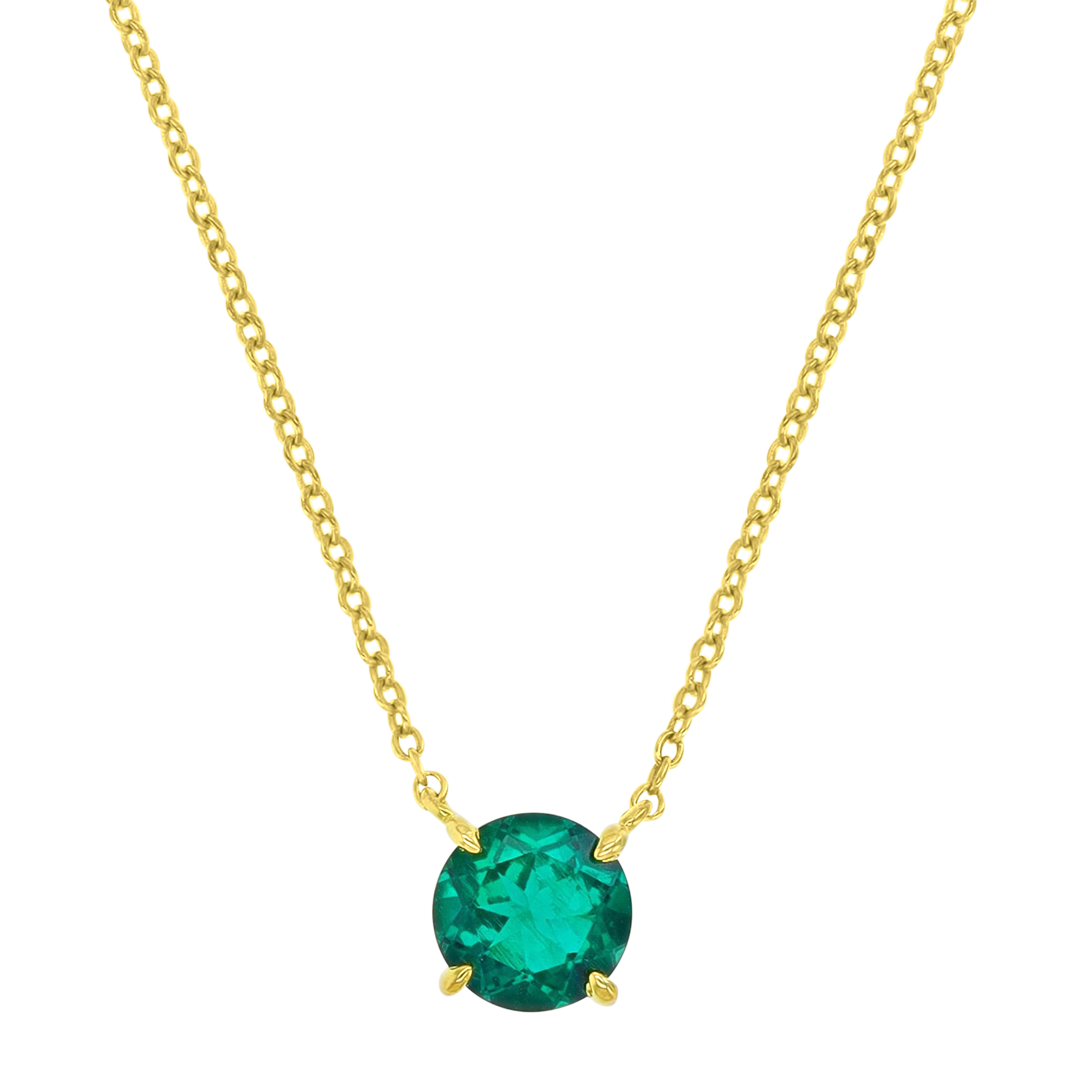 Sterling Silver Yellow & 7MM RD Ct. Created Emerald Solitaire 16+2 Necklace