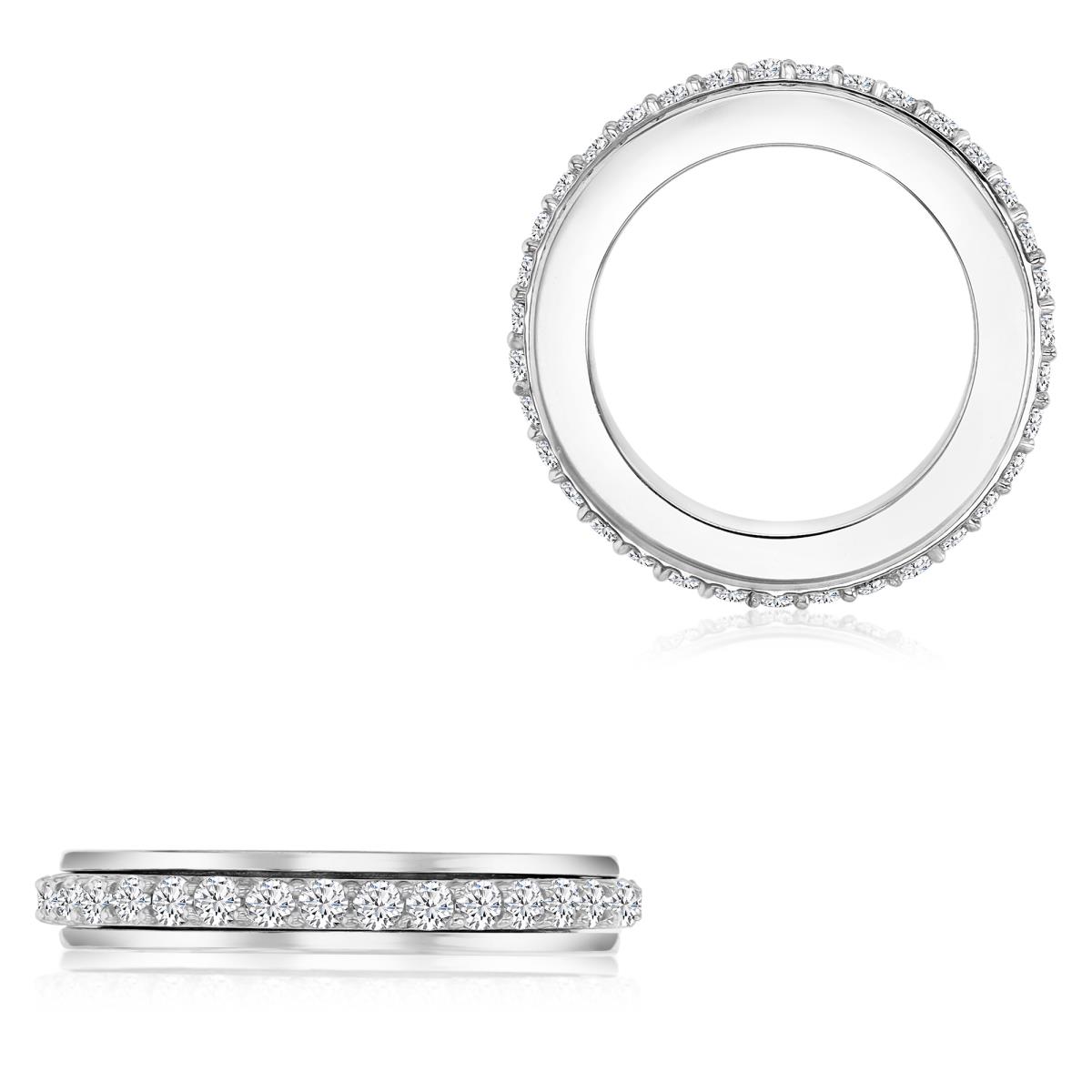 Sterling Silver Rhodium & Rd Ct. Cr. White Sapphire Center Rotating 4.5MM Eternity Ring