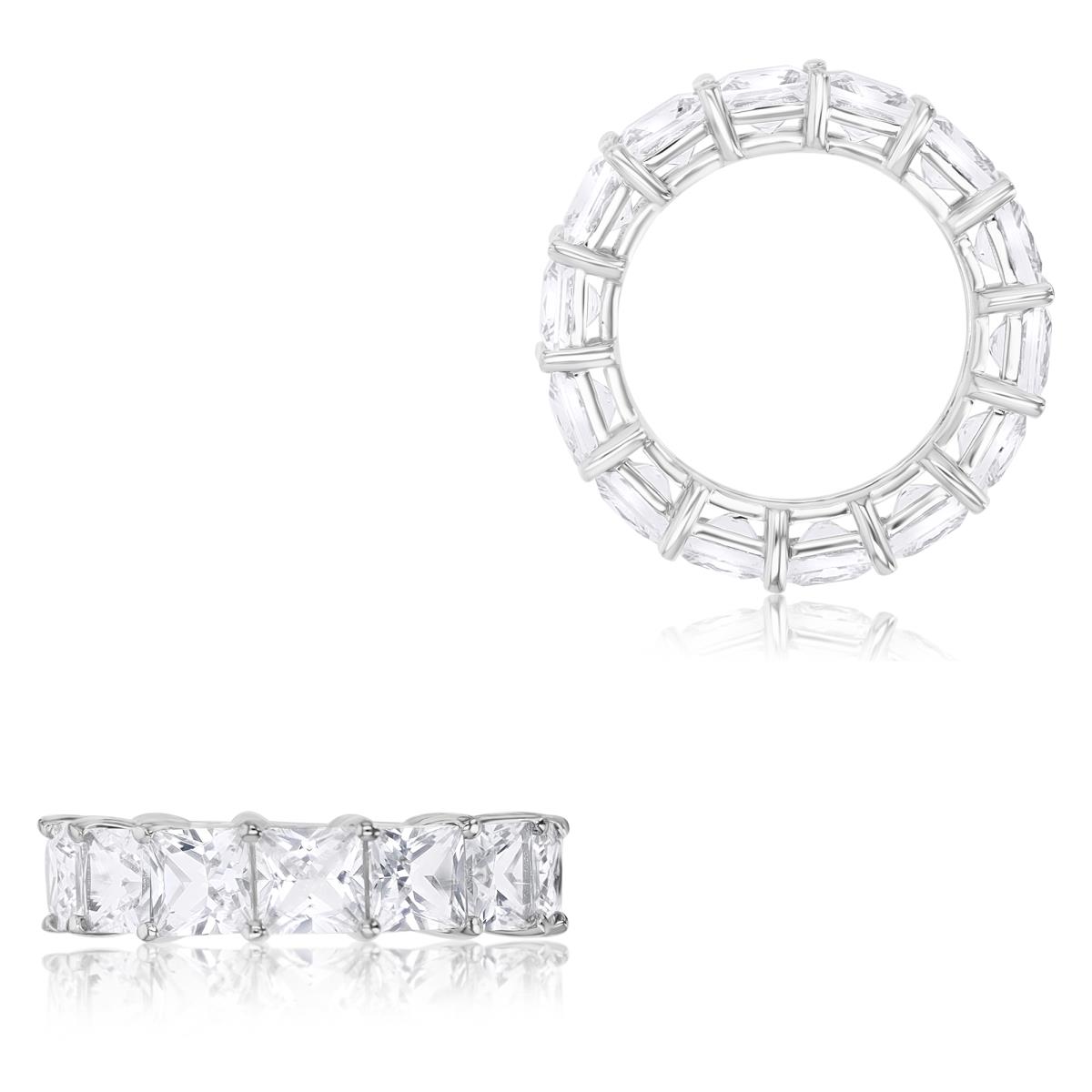 Sterling Silver Rhodium & SQ Ct. Cr. White Sapphire 6MM Shared Prong Eternity Ring