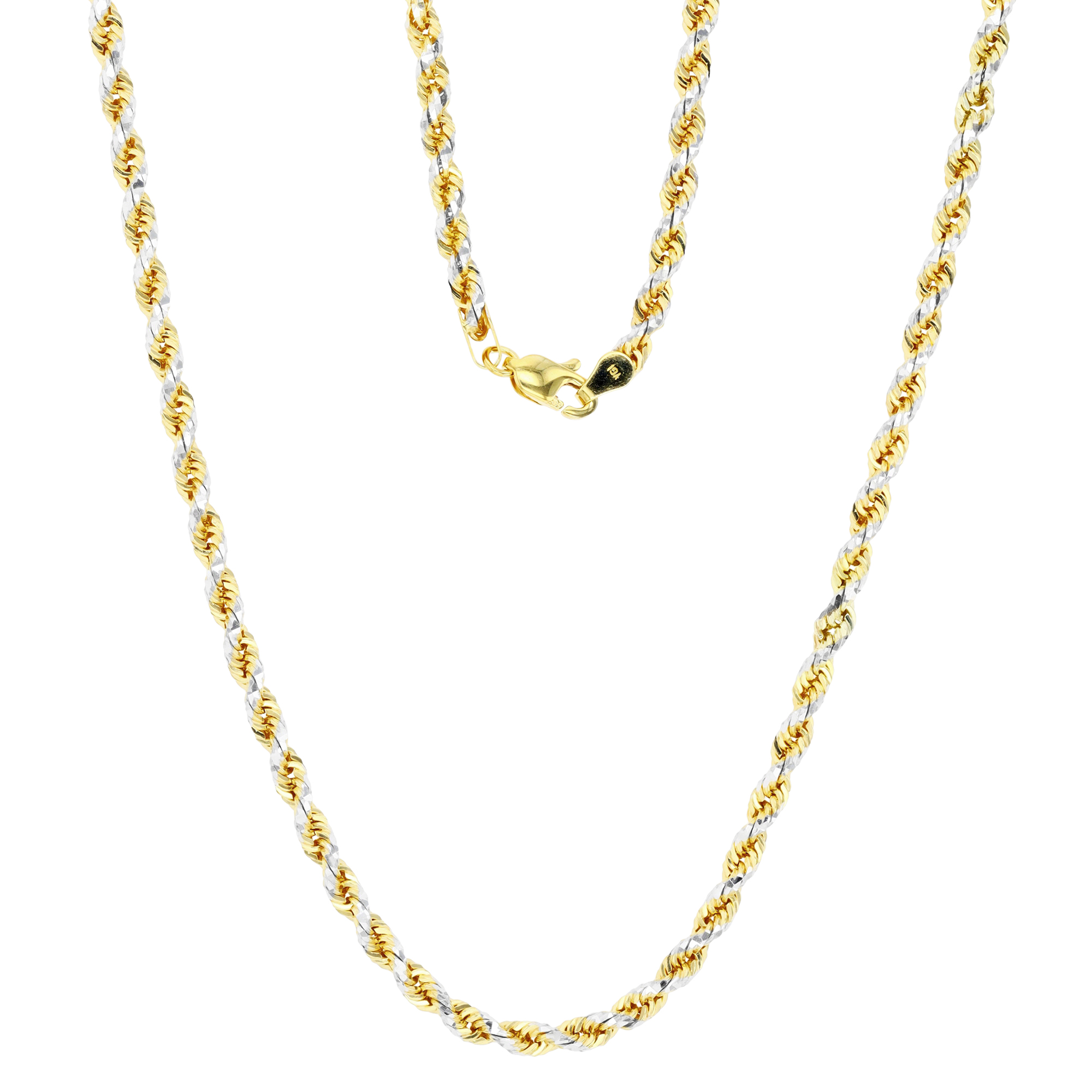 14K Gold Yellow & White 3mm Diamond Cut Solid Rope 060 22" Chain