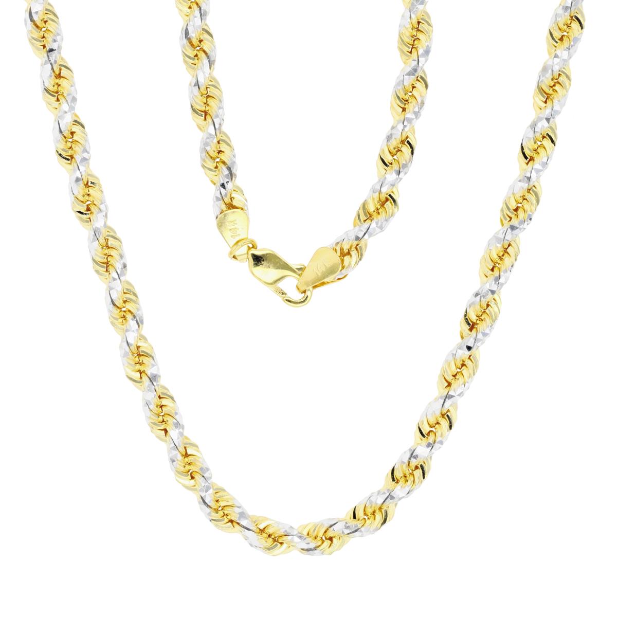 14K Gold Yellow & White 5mm Diamond Cut Solid Rope 100 22" Chain