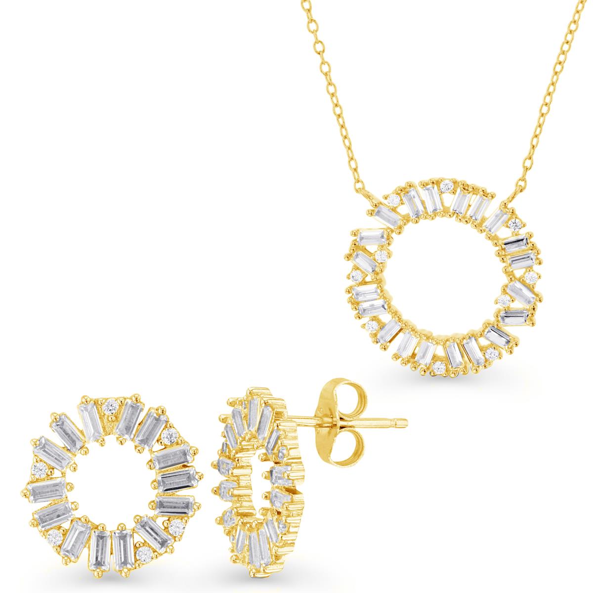 Sterling Silver Yellow & RD and SB White CZ Open Circle Necklace & Earring Set
