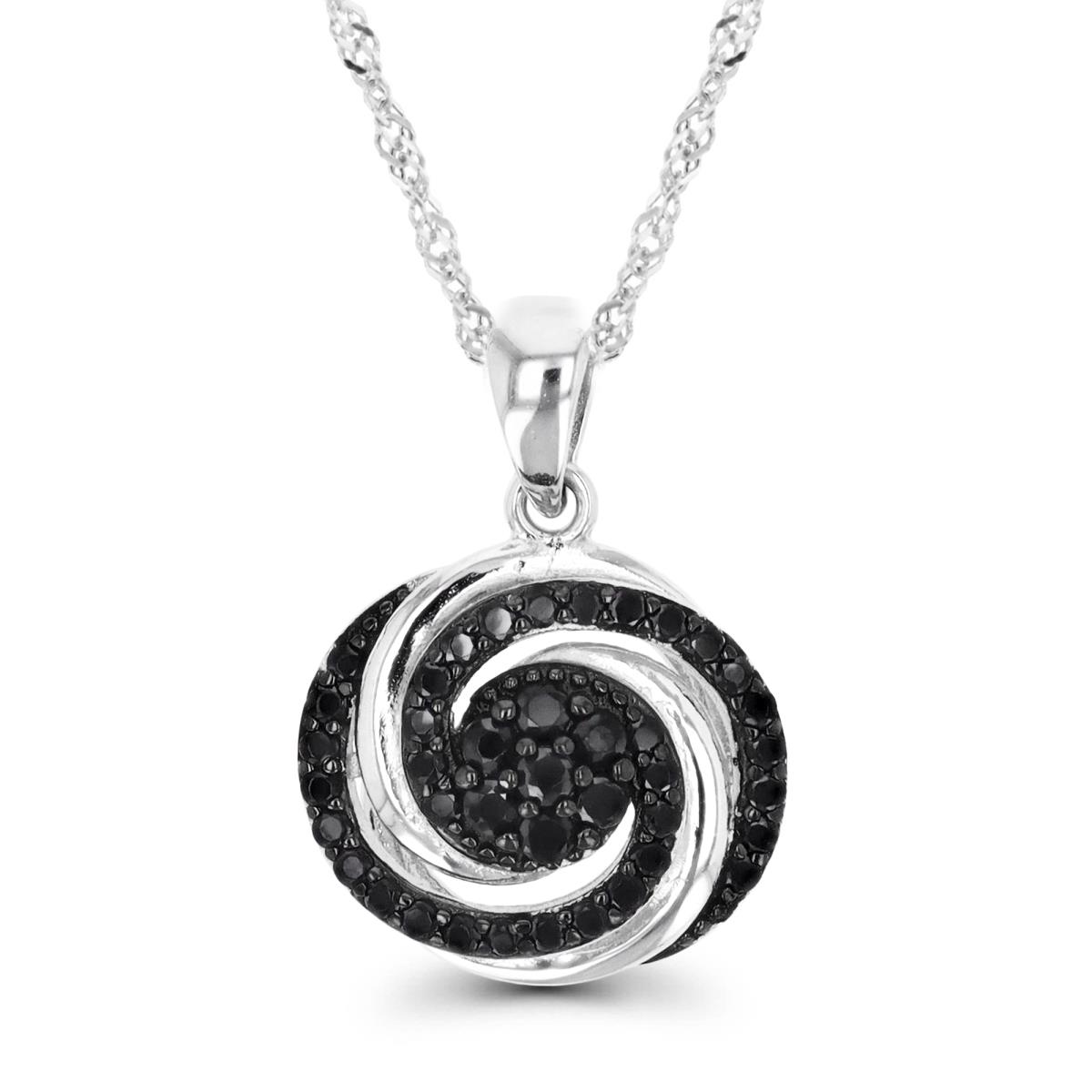 Sterling Silver Black and Rhodium & Black Spinel Swirl Cluster 18