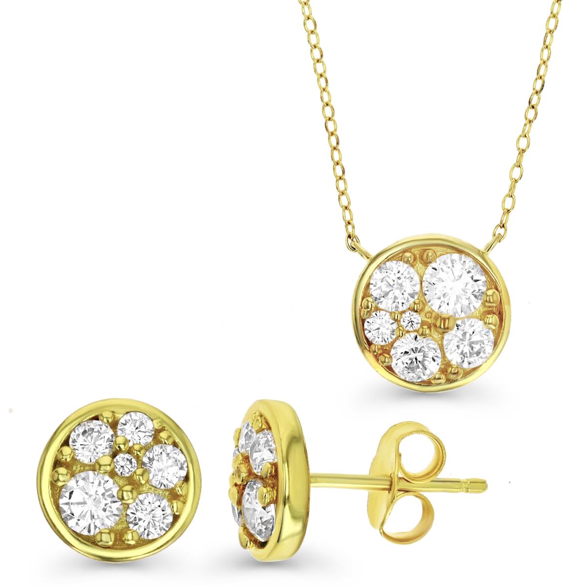 Sterling Silver Yellow & White CZ Stud Earring and Necklace Set