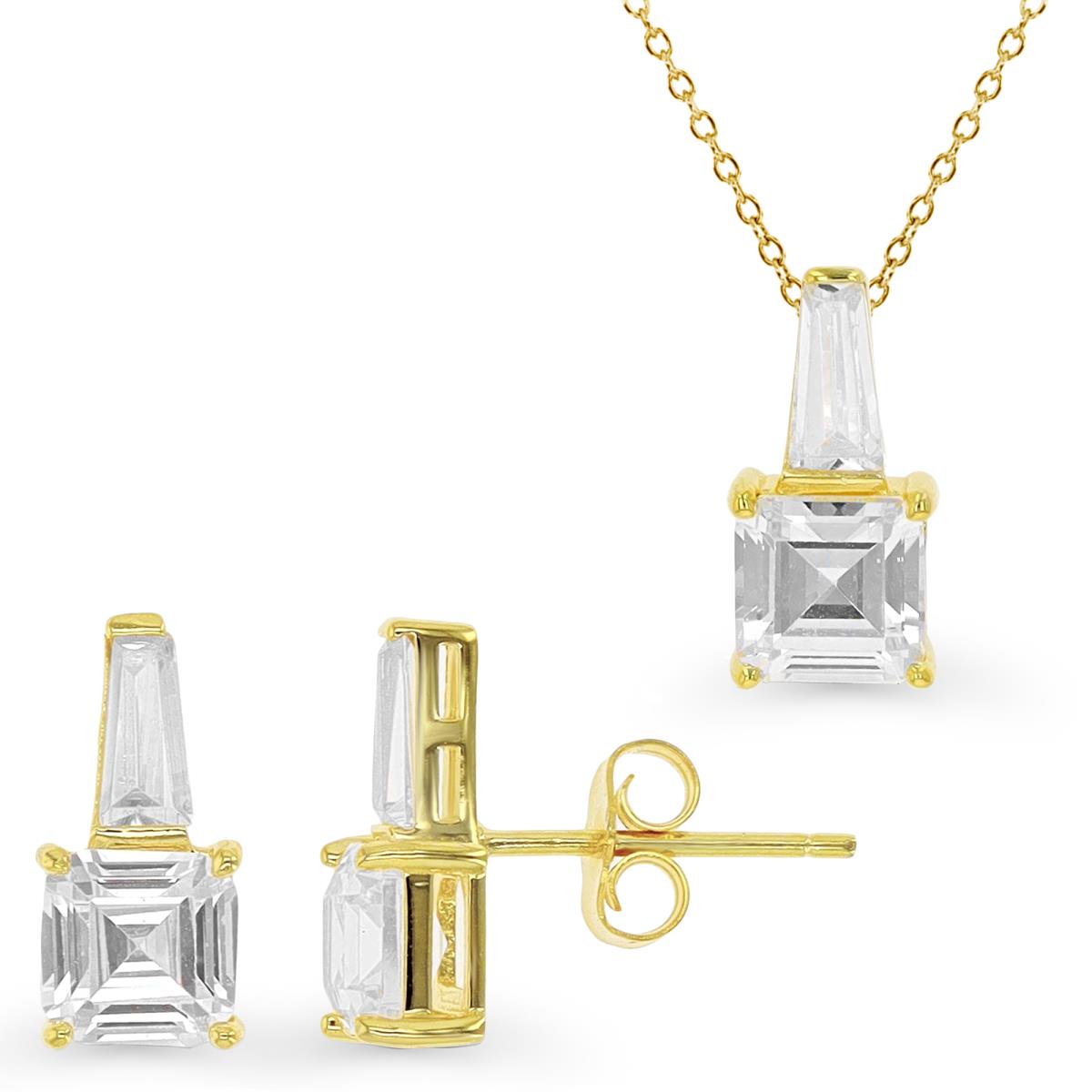 Sterling Silver Yellow & Sq. and TB Ct. White CZ Drop Necklace & Earring Set