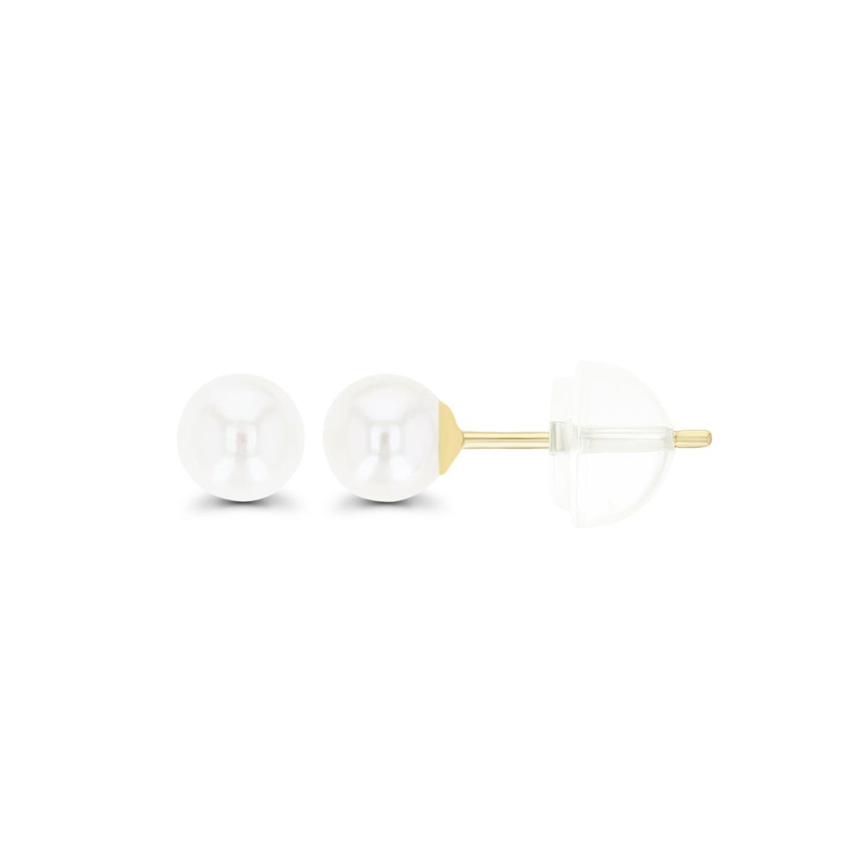 14K Yellow Gold 3.00mm Pearl Stud Earring with Silcone Clutch Back