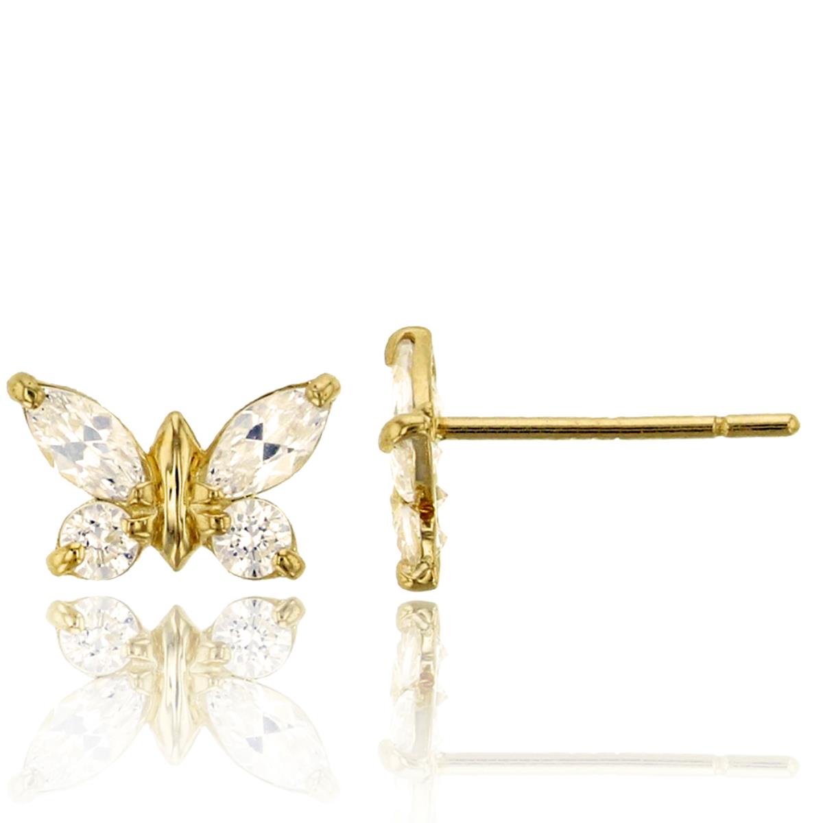 14K Yellow Gold Rd and Mq Cut Butterfly Stud Earring