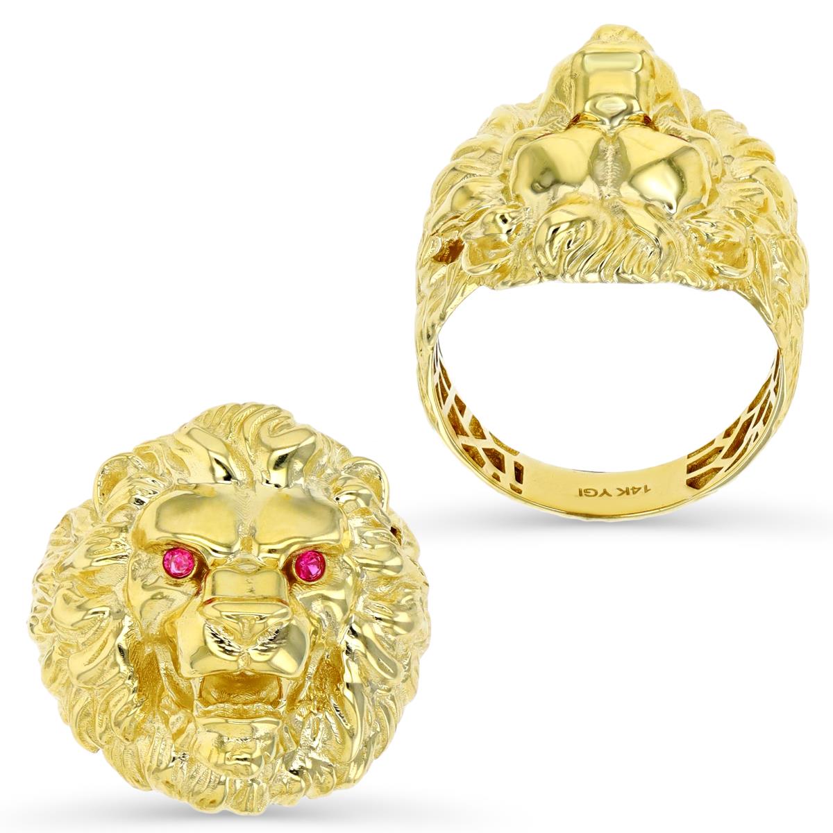 14K Gold Yellow 23MM Created Ruby Lion Head Ring