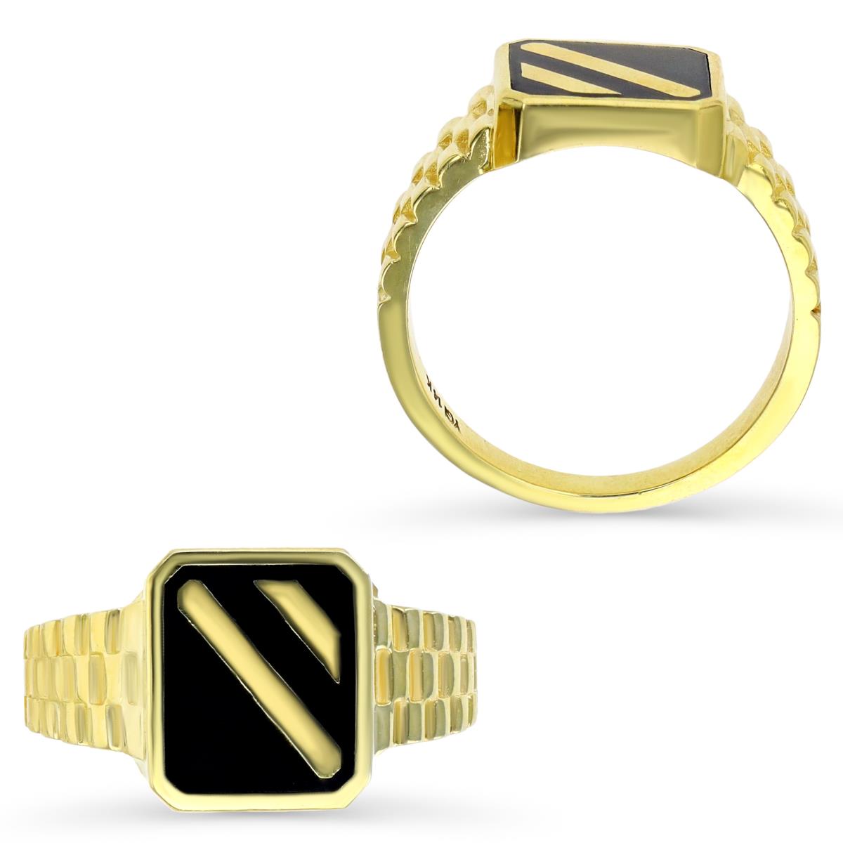 10K Gold Yellow 12X11MM Fancy Cut Onyx Signet Men's Ring