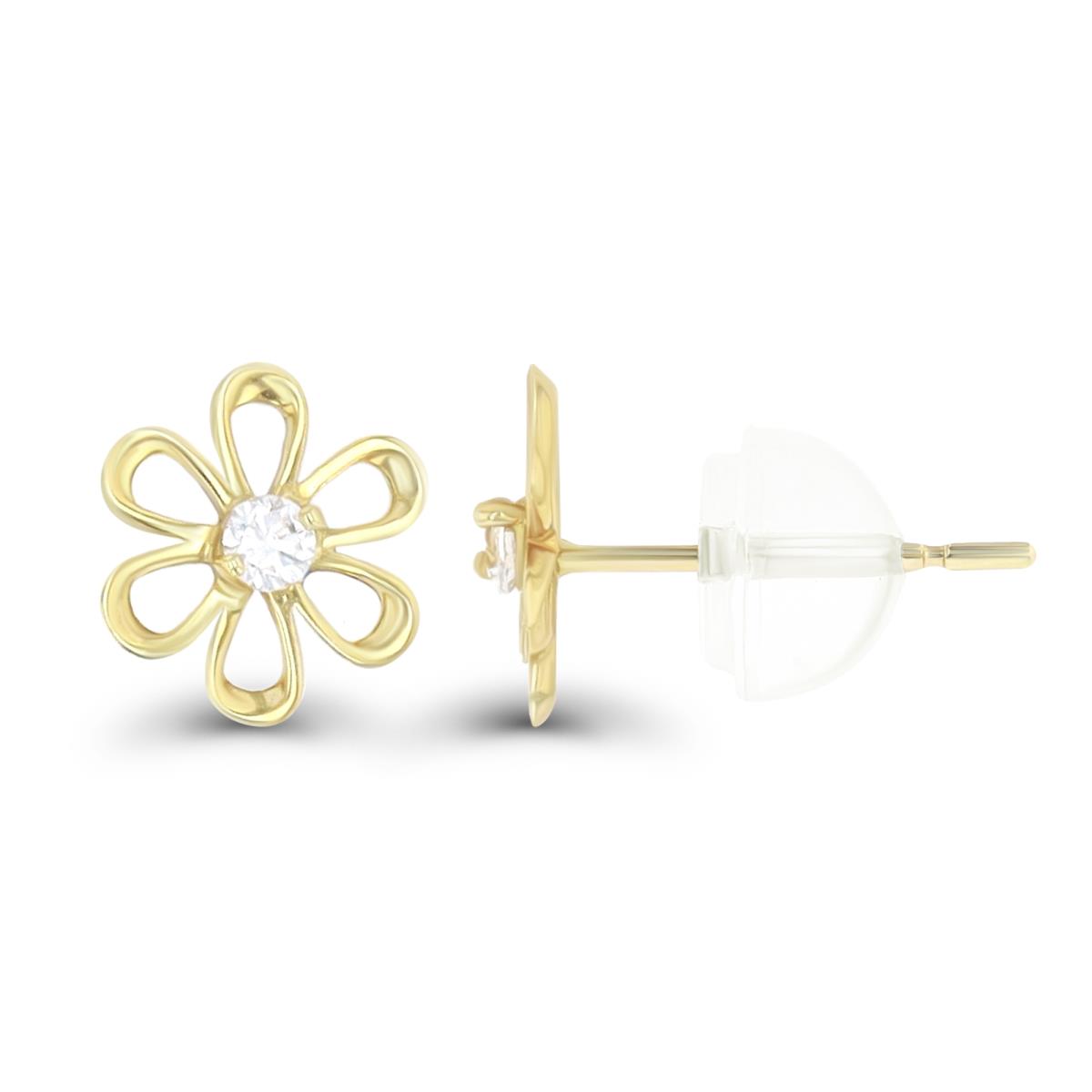 14K Yellow Gold Rd Open Daisy Flower Stud Earring