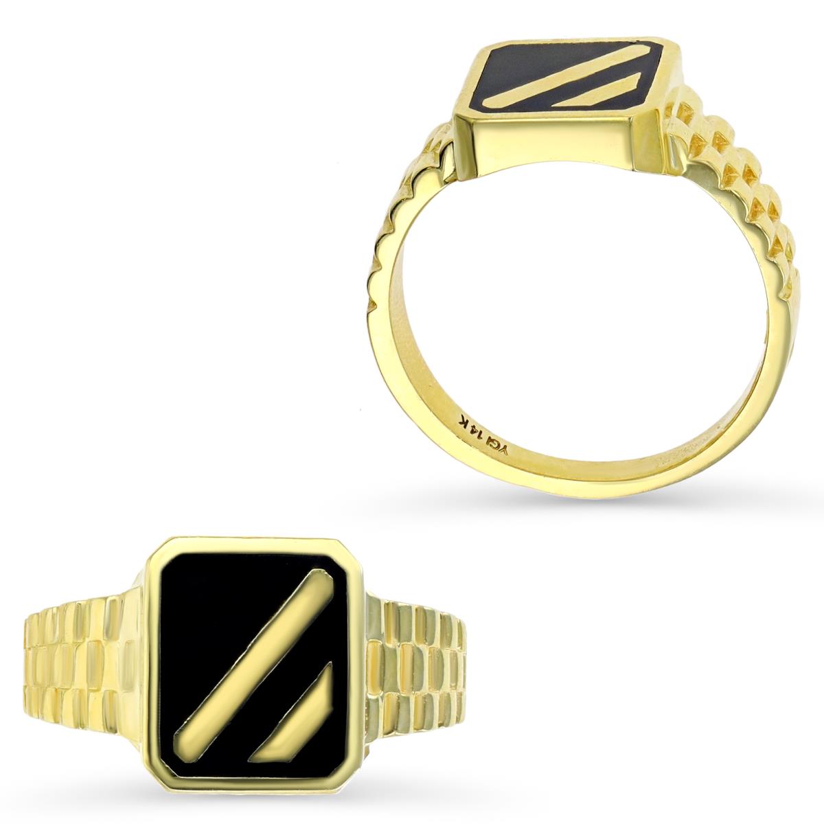 10K Gold Yellow 13X11MM Fancy Cut Onyx Signet Ring