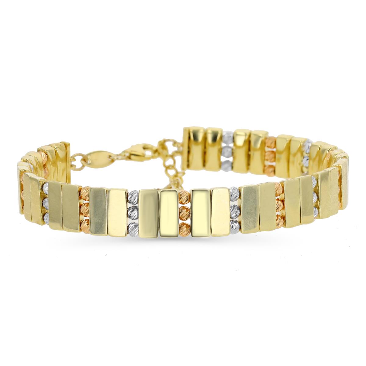 14K Gold Tricolor WYR 8MM White CZ DC Beaded Bangle Bracelet