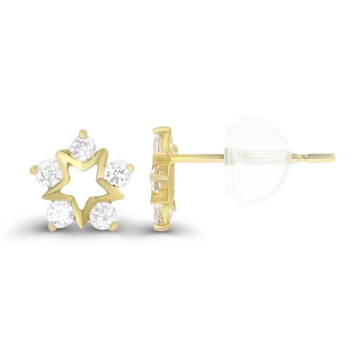 14K Yellow Gold 5-Rd Stone Open Star Stud Earring