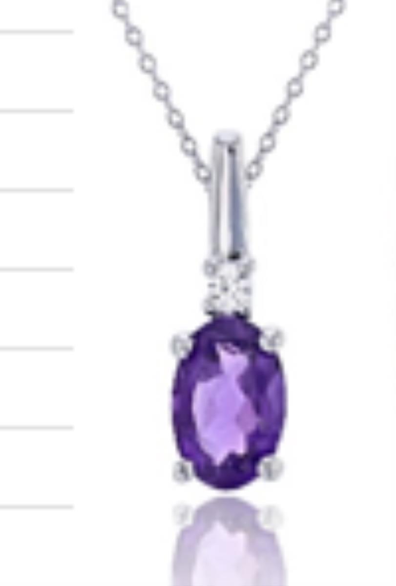 10K Gold White & 0.005 CTTW Diamond and OV Ct. Amethyst Necklace