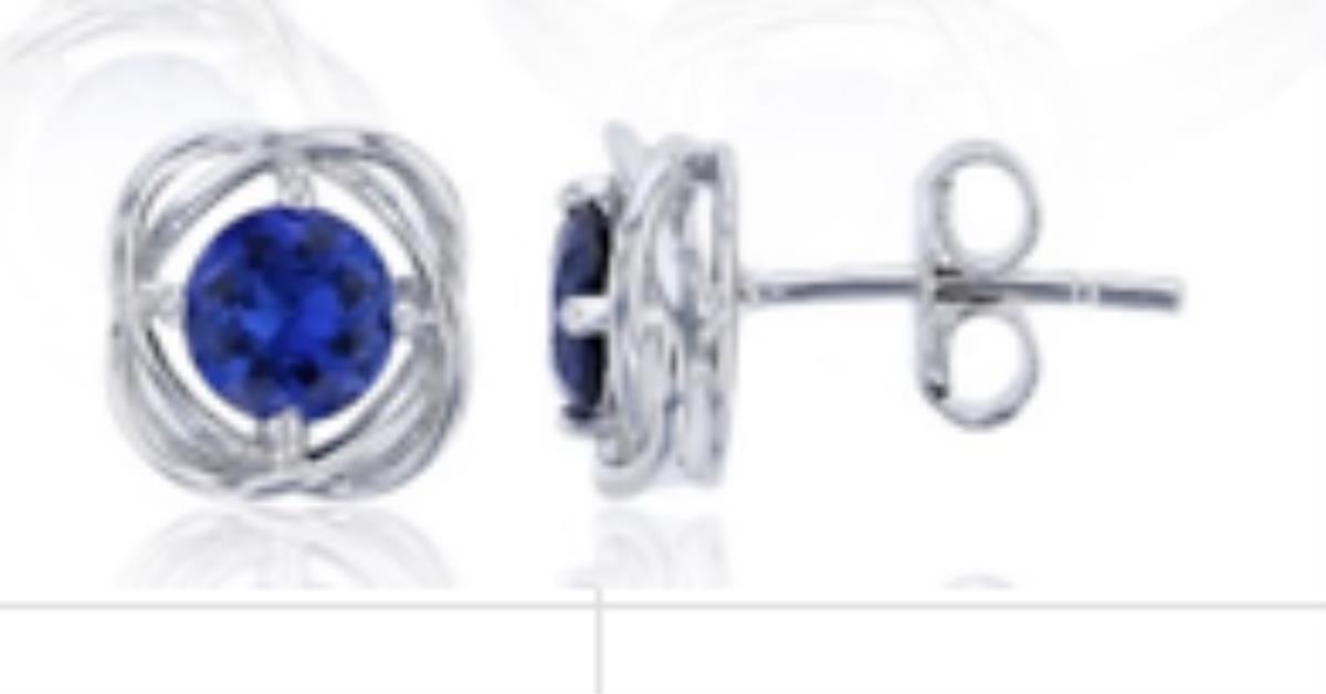 10K Gold White & Cr. Blue Sapphire Stud Earring