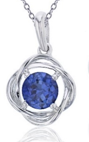 10K Gold White & Cr. Blue Sapphire 1 Stone Necklace