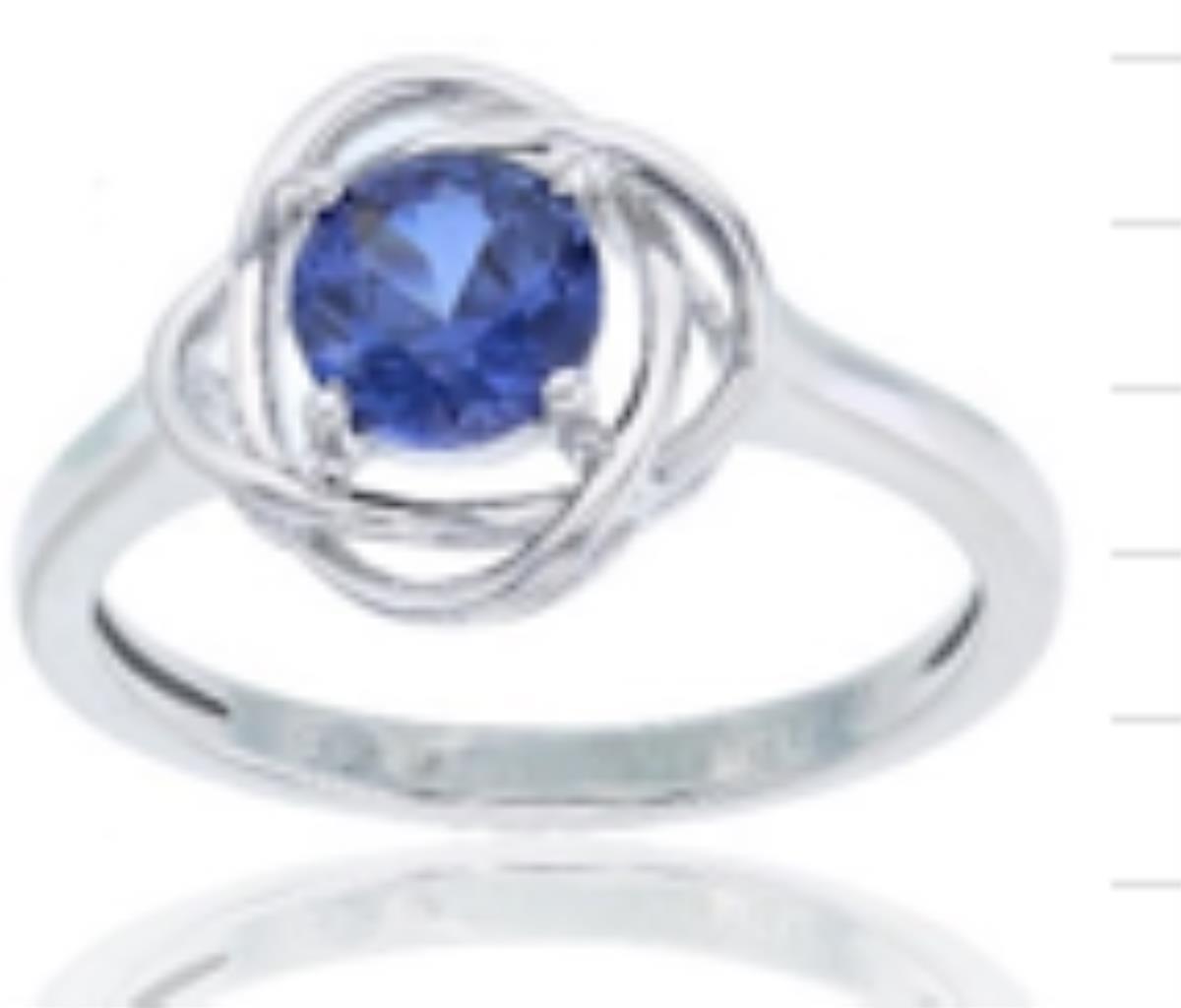 10K Gold White & Cr. Blue Sapphire 1 Stone Ring