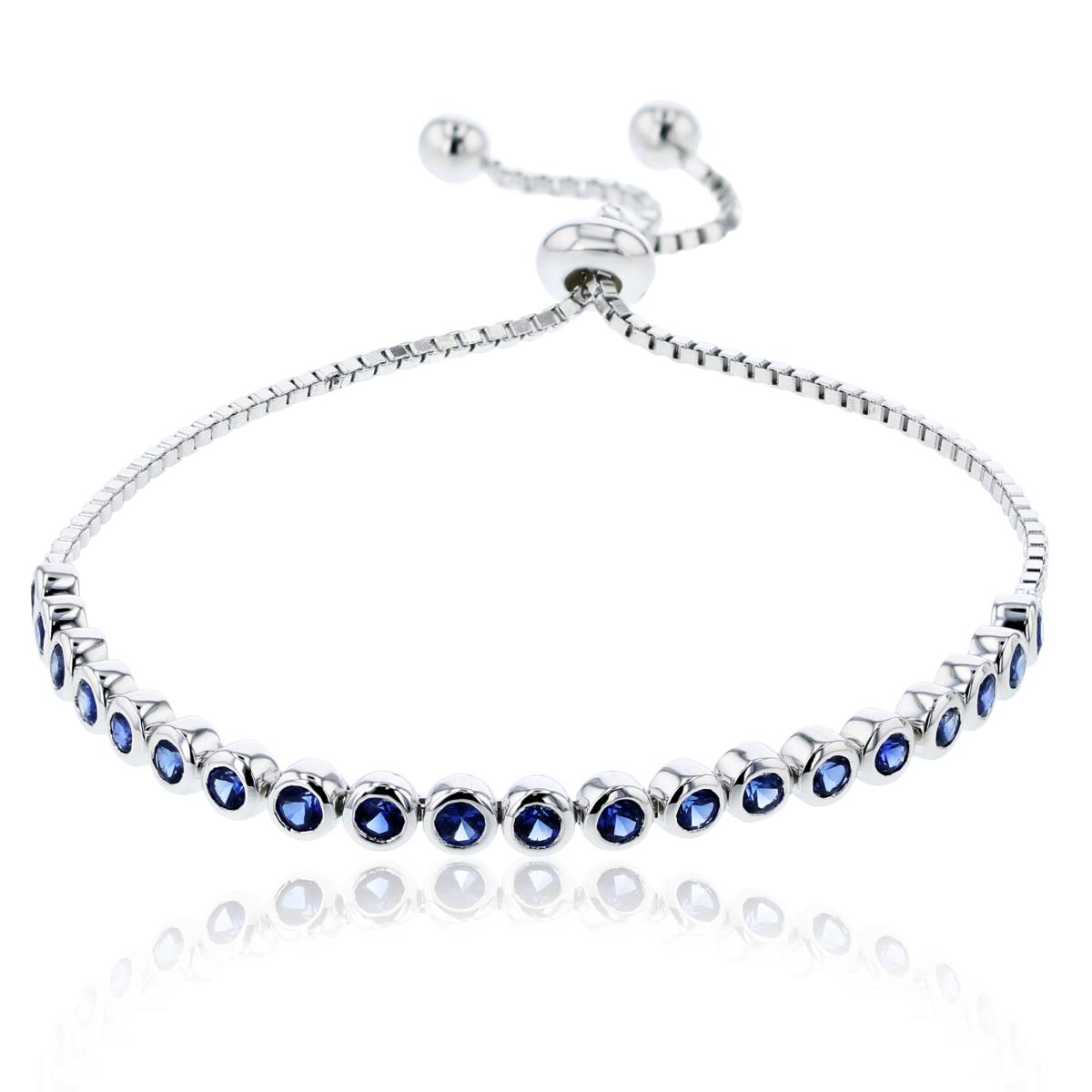 10K White Gold & Rd Ct. Created Blue Sapphire Bezel Set Adjustable Bolo Bracelet