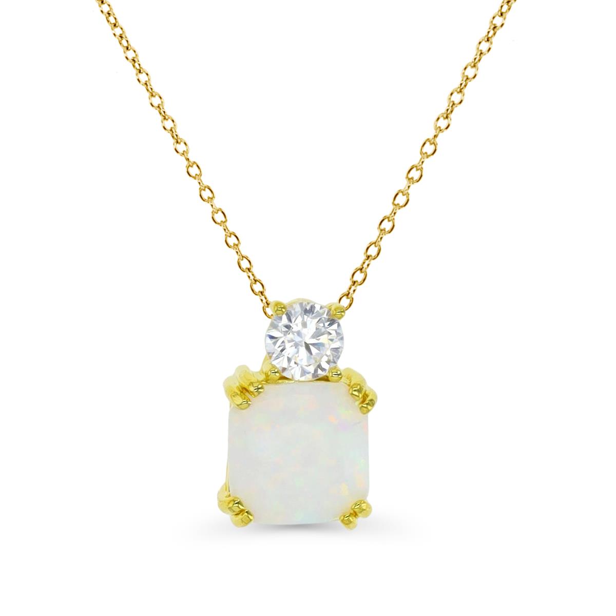 Sterling Silver Yellow 1M & 8X8mm CU Ct. Created White Opal and White CZ 18" Necklace