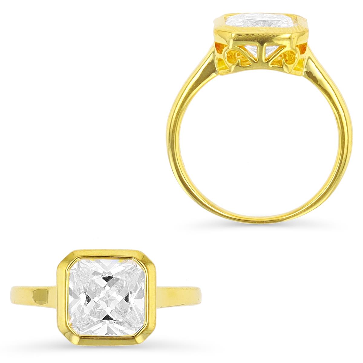 Sterling Silver Yellow 10X10MM Polished White CZ Bezel Solitaire Ring