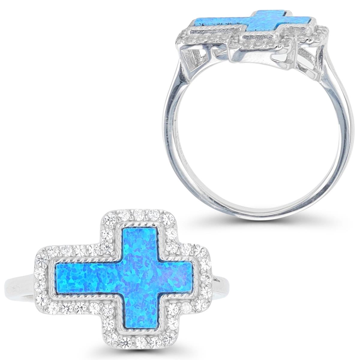 Use SSR14623W2OBW-07 Sterling Silver Rhodium and Black & Cr. Blue Opal and Cr. White Sapphire Cross Ring