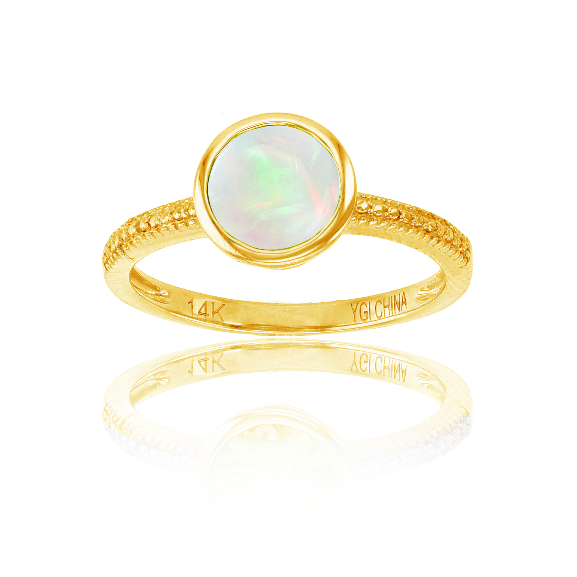 10K Yellow Gold & 7mm Rd Created Opal Beaded Ring