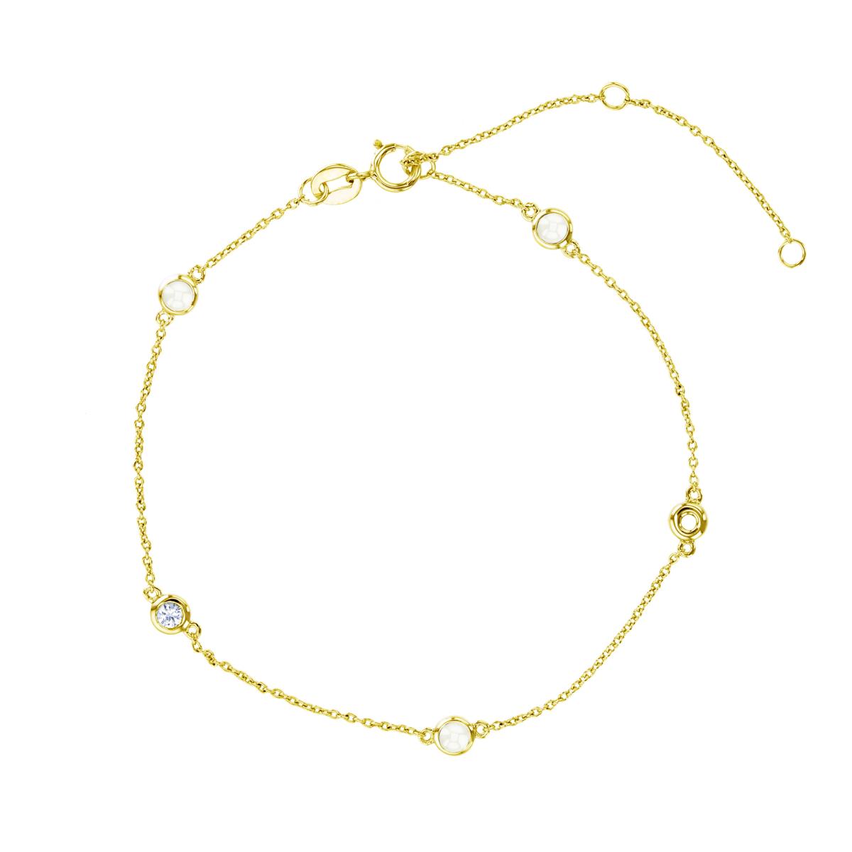 10K Yellow Gold Pearls & White Sapphire Bezel Set Station Bracelet