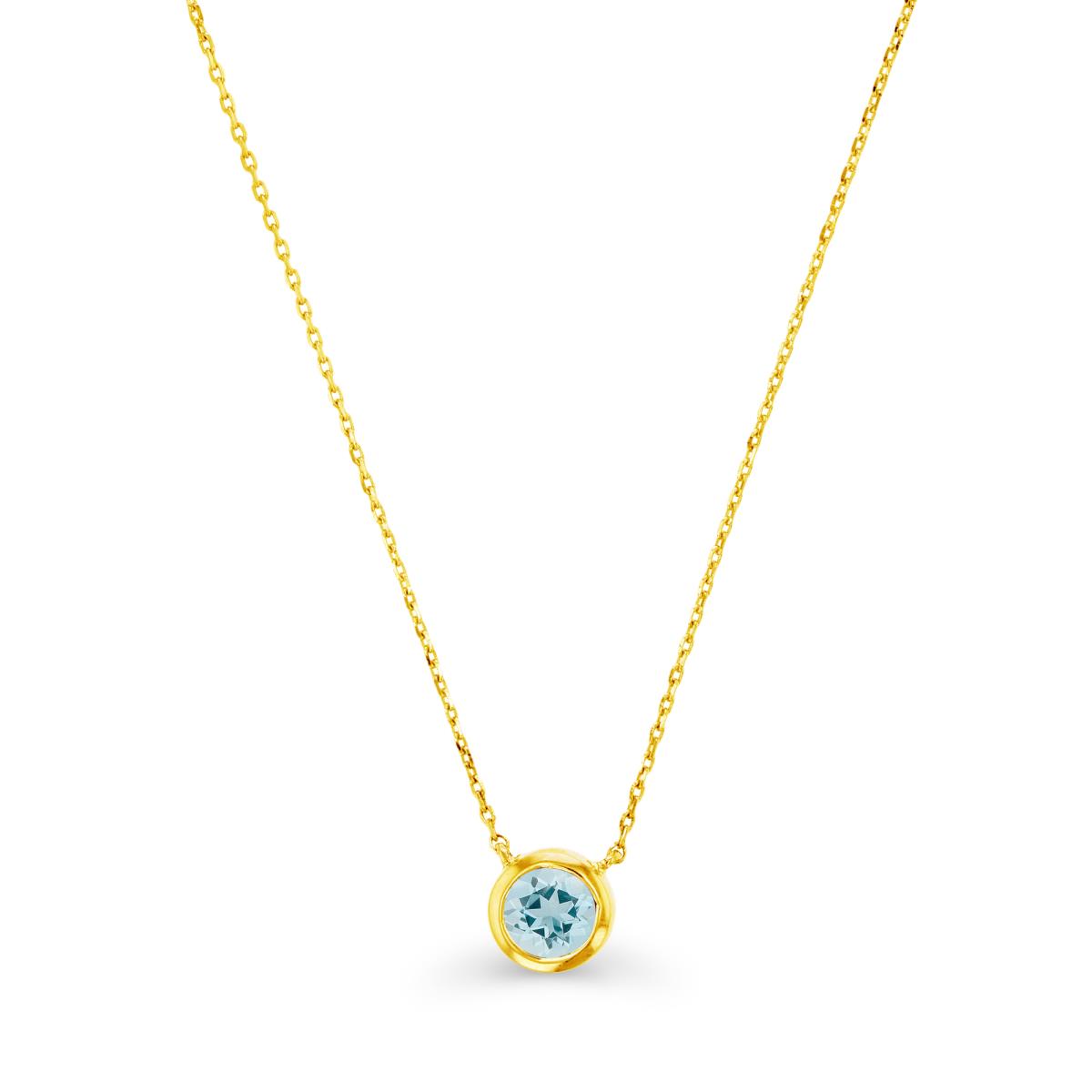 10K Yellow Gold & 5mm Rd Aquamarine Bezel Set Necklace
