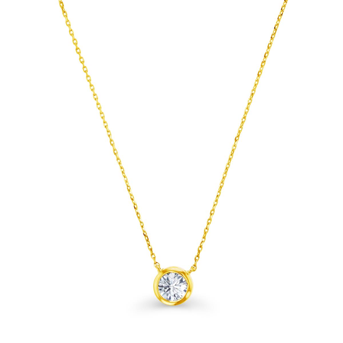 10K Yellow Gold & 5mm Rd Created White Sapphire Bezel Set Necklace