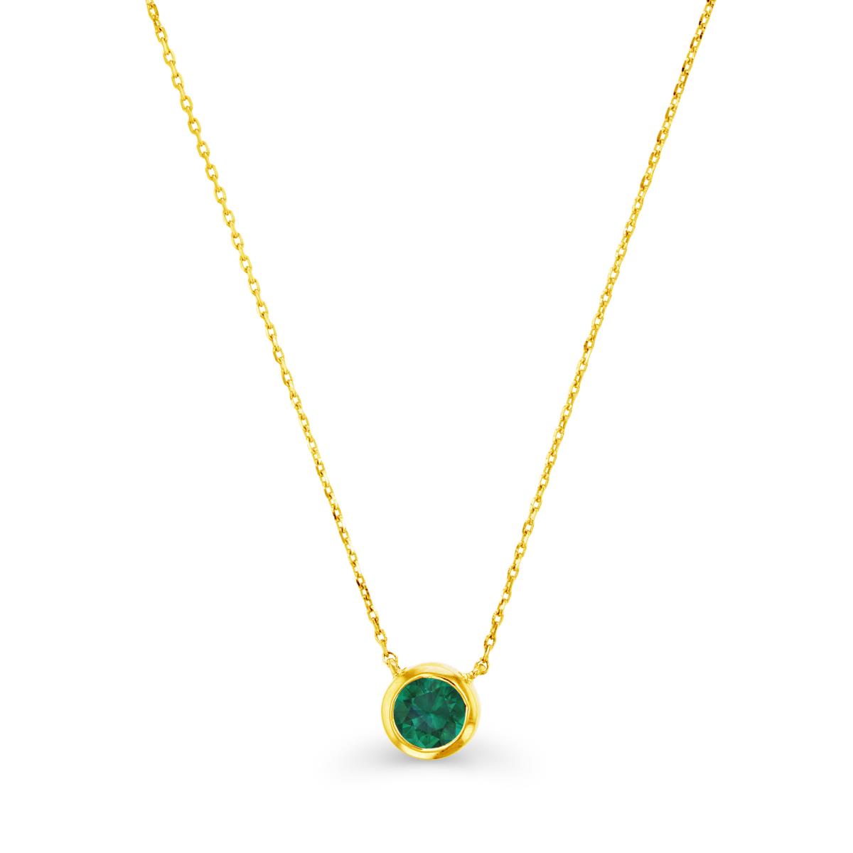10K Yellow Gold & 5mm Rd Created Emerald Bezel Set Necklace