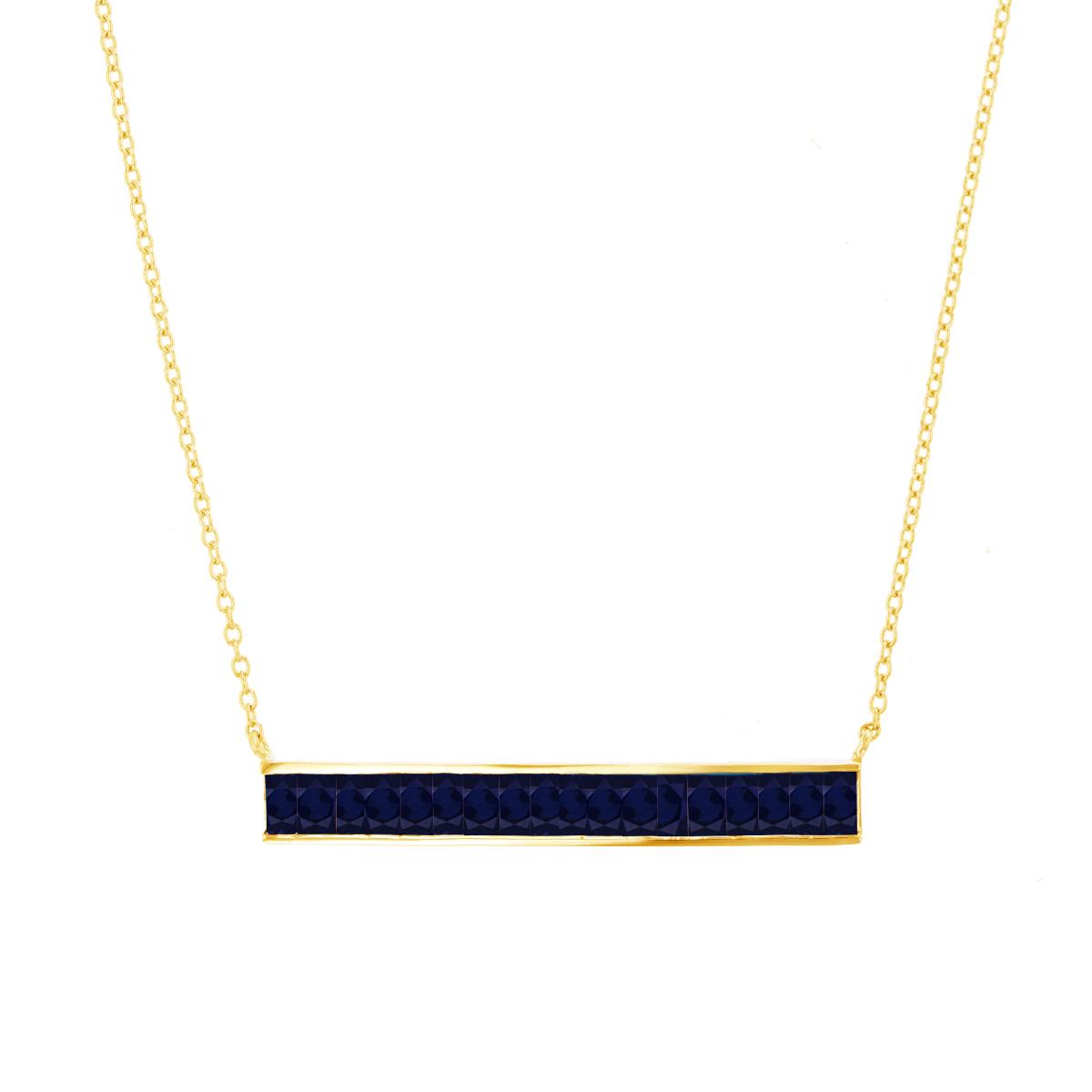 10K Yellow Gold & 4X2mm Cr Blue Sapphire Horizontal Bar Necklace