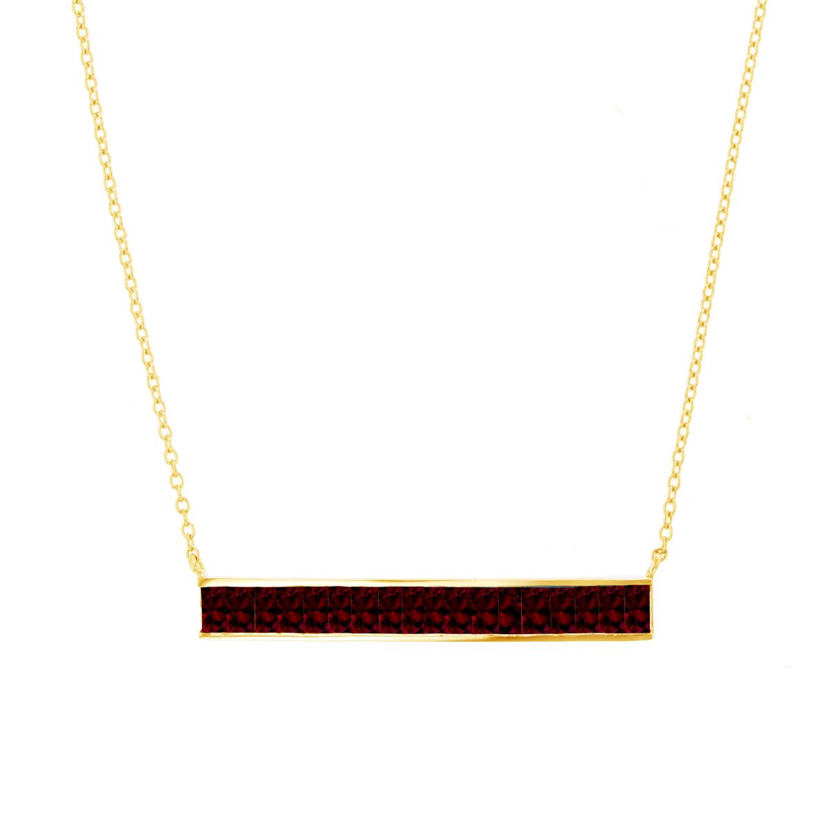 10K Yellow Gold & 4X2mm Garnet Horizontal Bar Necklace