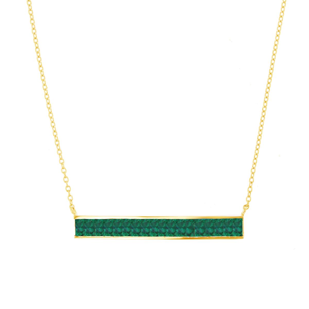 10K Yellow Gold & 4X2mm Created Emerald Horizontal Bar Necklace