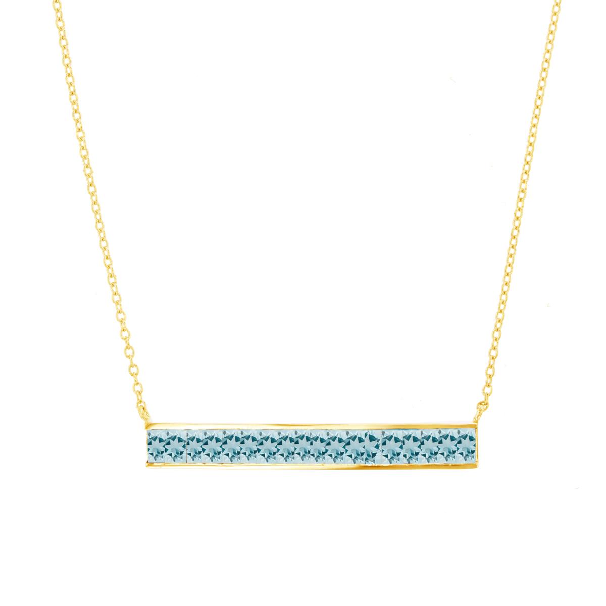 10K Yellow Gold & 4X2mm Aquamarine Horizontal Bar Necklace