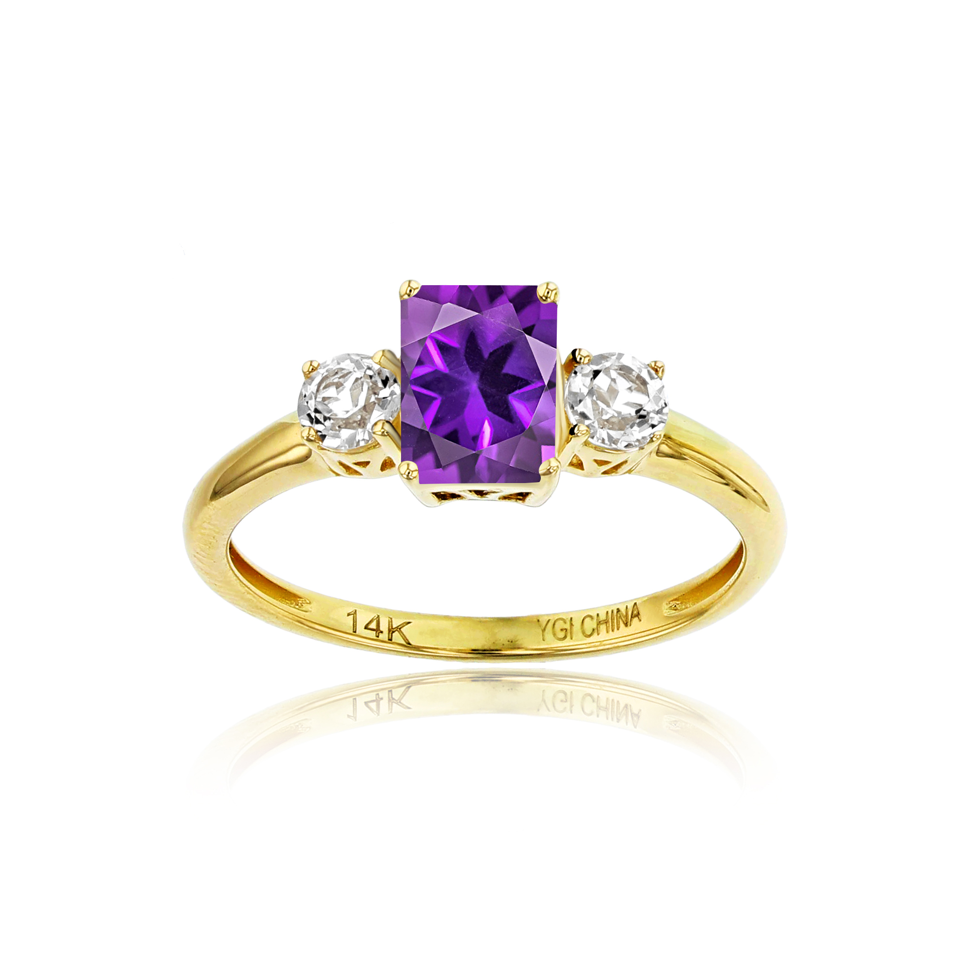10K Yellow Gold 7x5mm Oct Amethyst and Rd. Cr. White Sapphire Ring