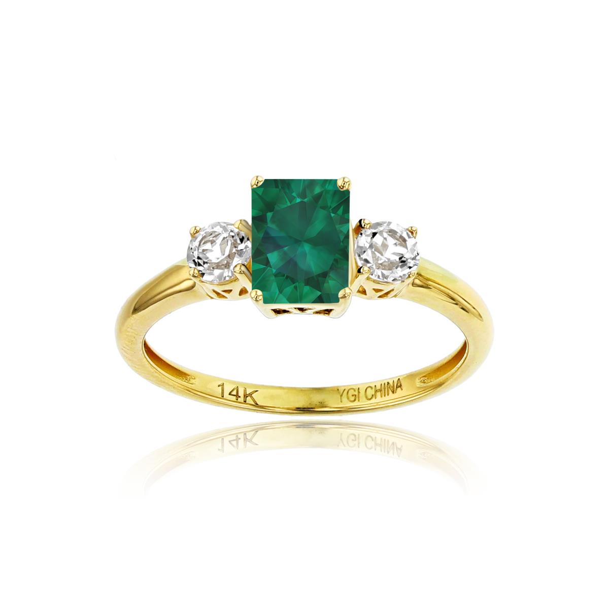 10K Yellow Gold 7x5mm Oct Created Emerald and Rd. Cr. White Sapphire Ring