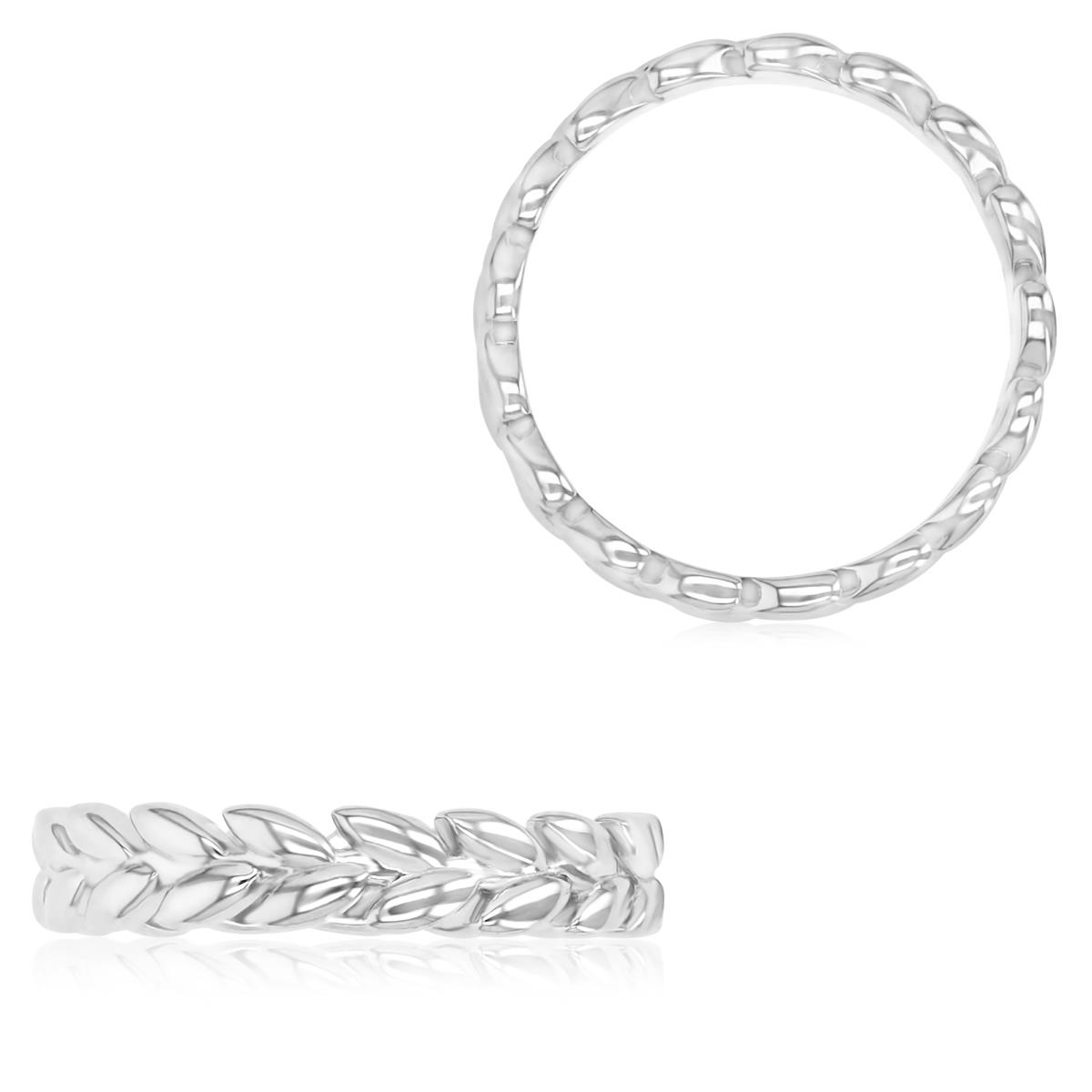 Sterling Silver Rhodium 4MM Polished Leaves Band Ring