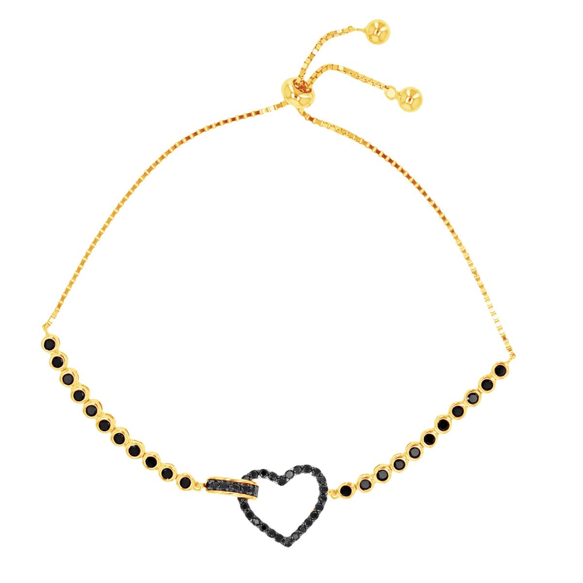 Sterling Silver Yellow & Black /Black CZ Heart Adjustable Bracelet