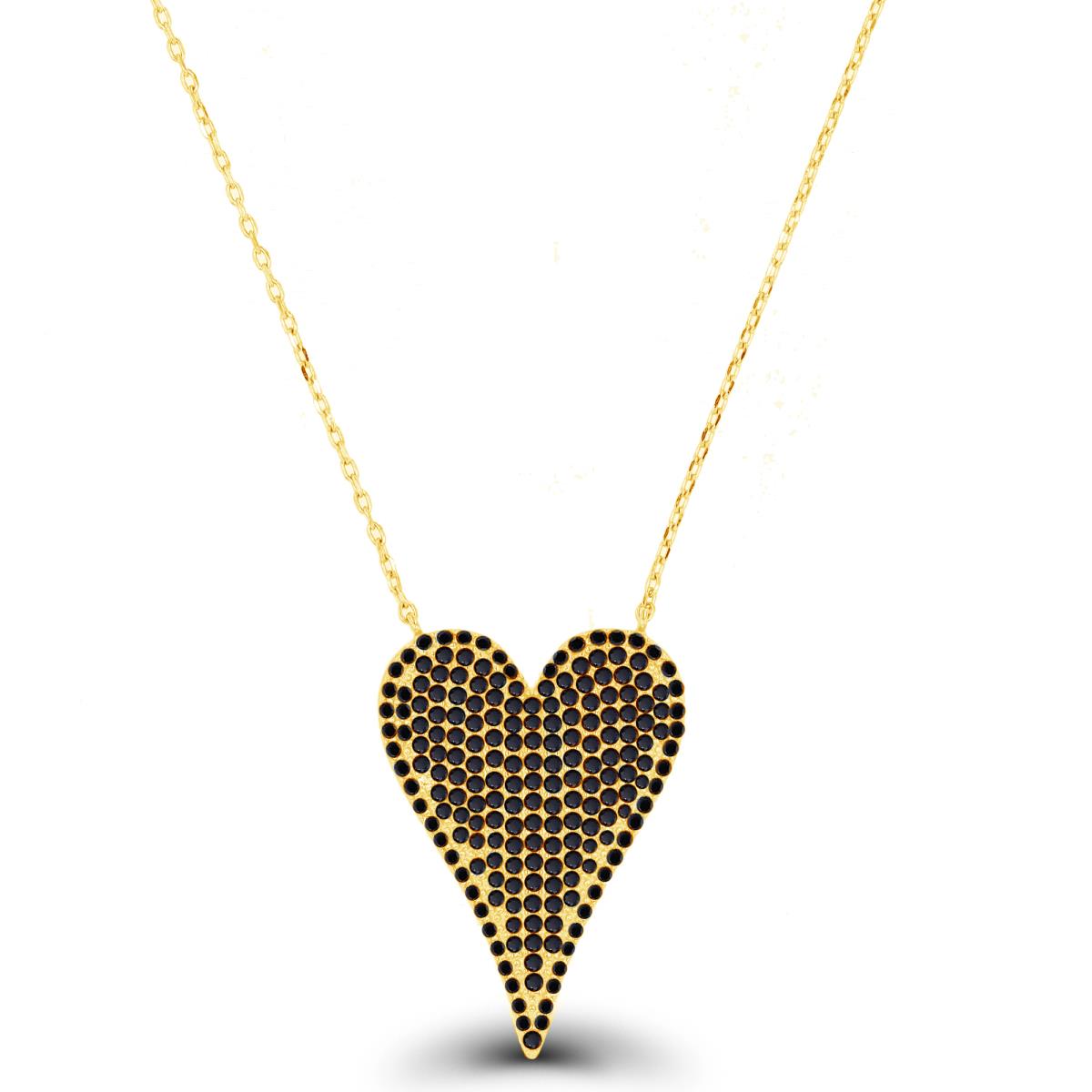 Sterling Silver Yellow & Black Black CZ Heart 18"+2" Necklace