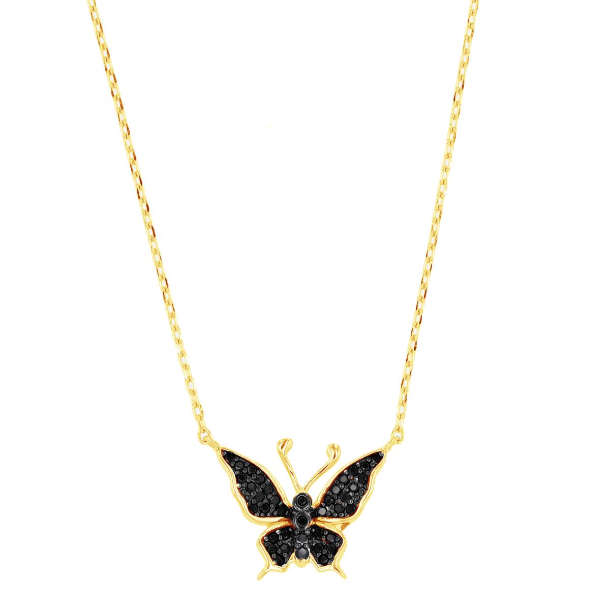 Sterling Silver Yellow & Black /Black CZ Butterfly 18"+2" Necklace