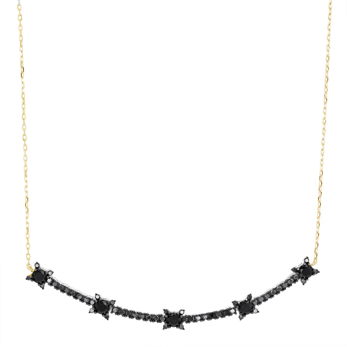 Sterling Silver Yellow & Black/ Black CZ Paved  18"+2" Necklace