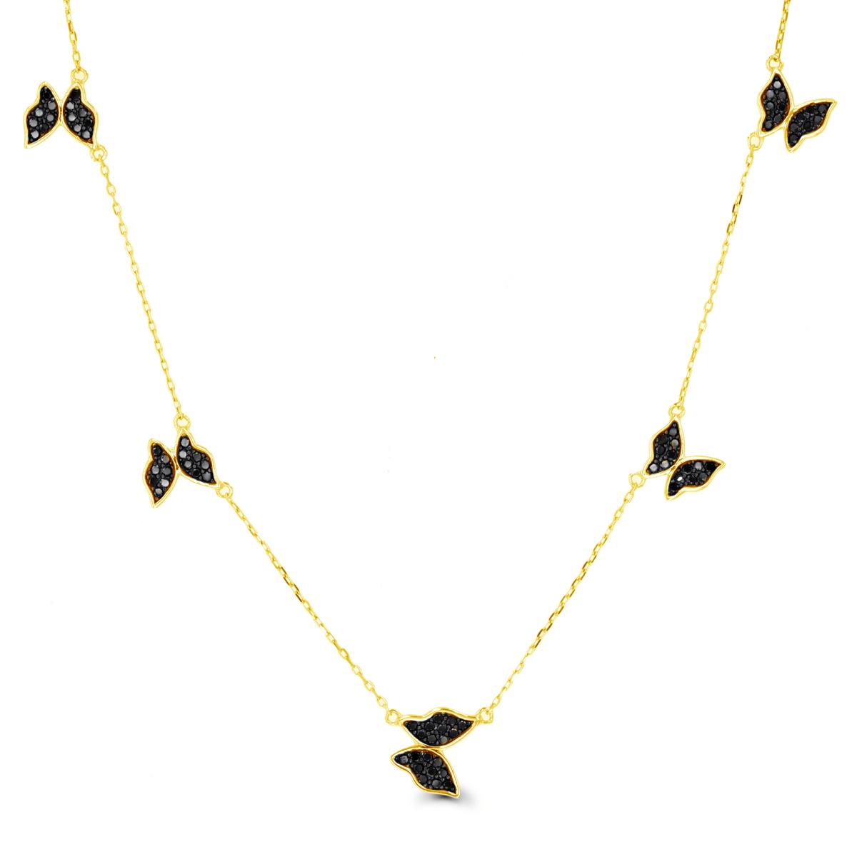 Sterling Silver Yellow & Black / Black CZ Butterfly 16"+2" Necklace