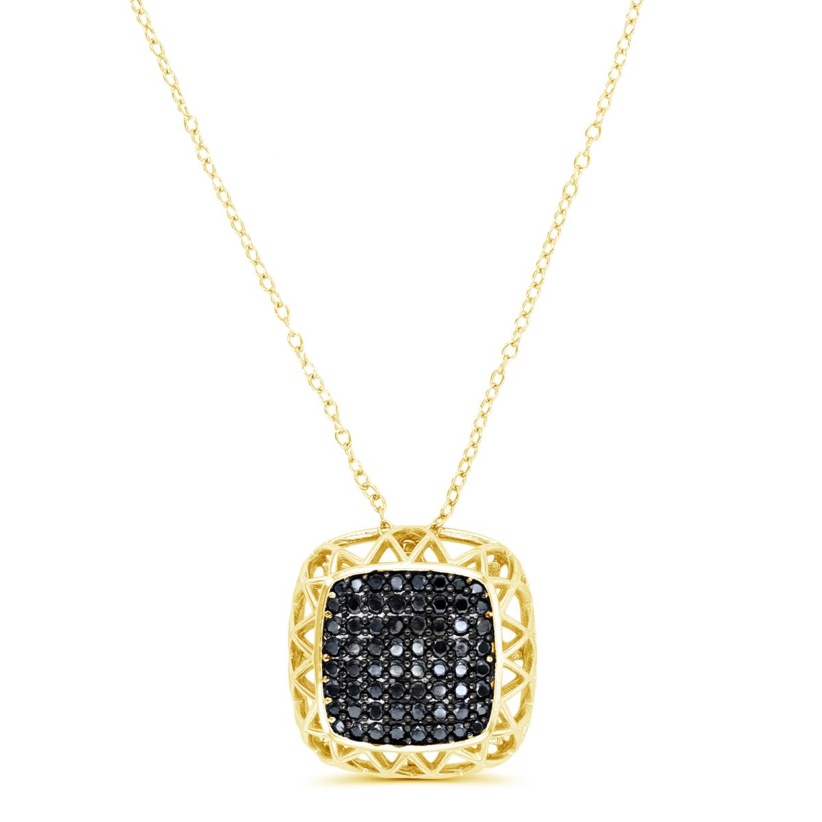 Sterling Silver Yellow & Black / Black CZ Micropave Domed Cushion with Gallery18"Necklace