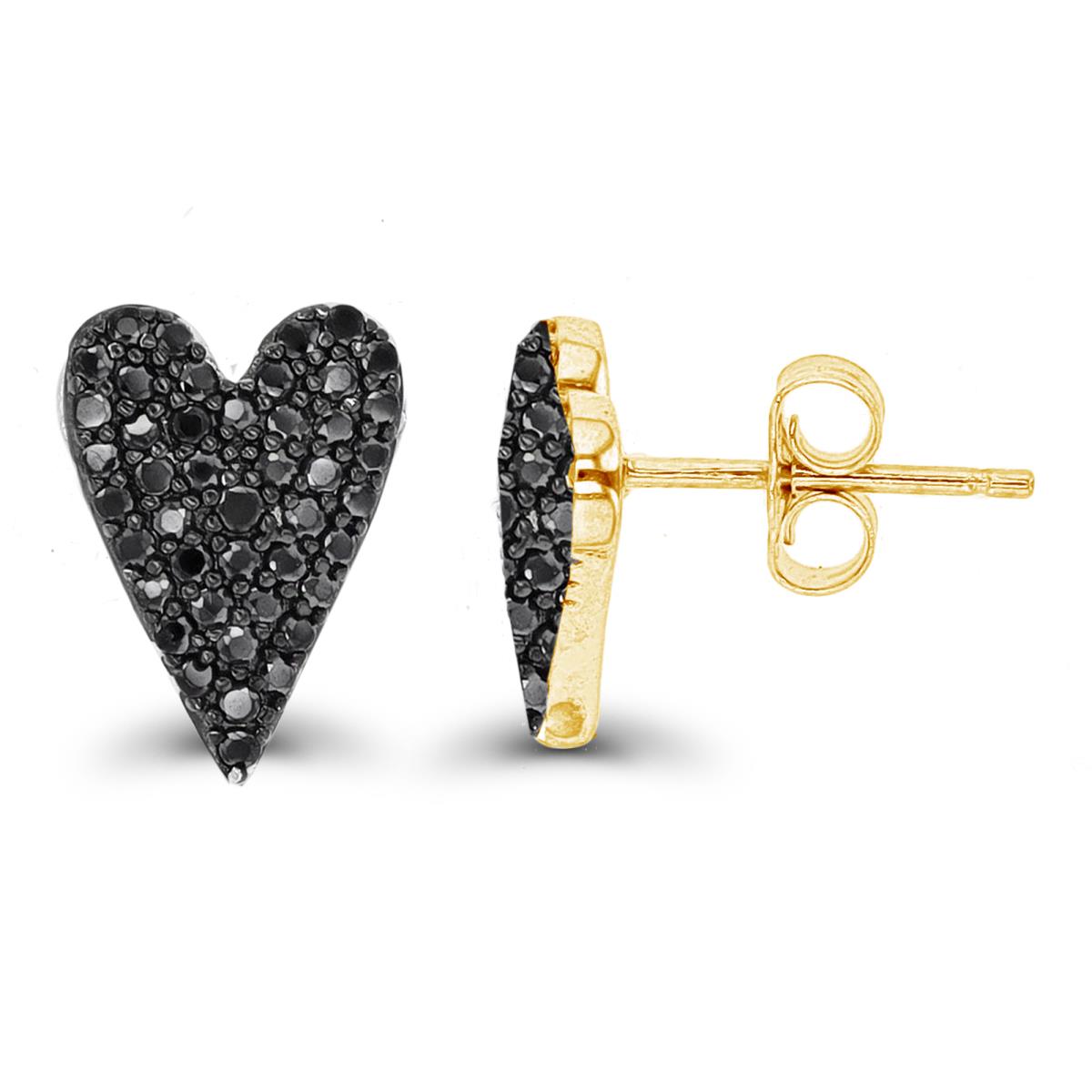 Sterling Silver Yellow & Black / Black CZ Paved Heart Stud Earring