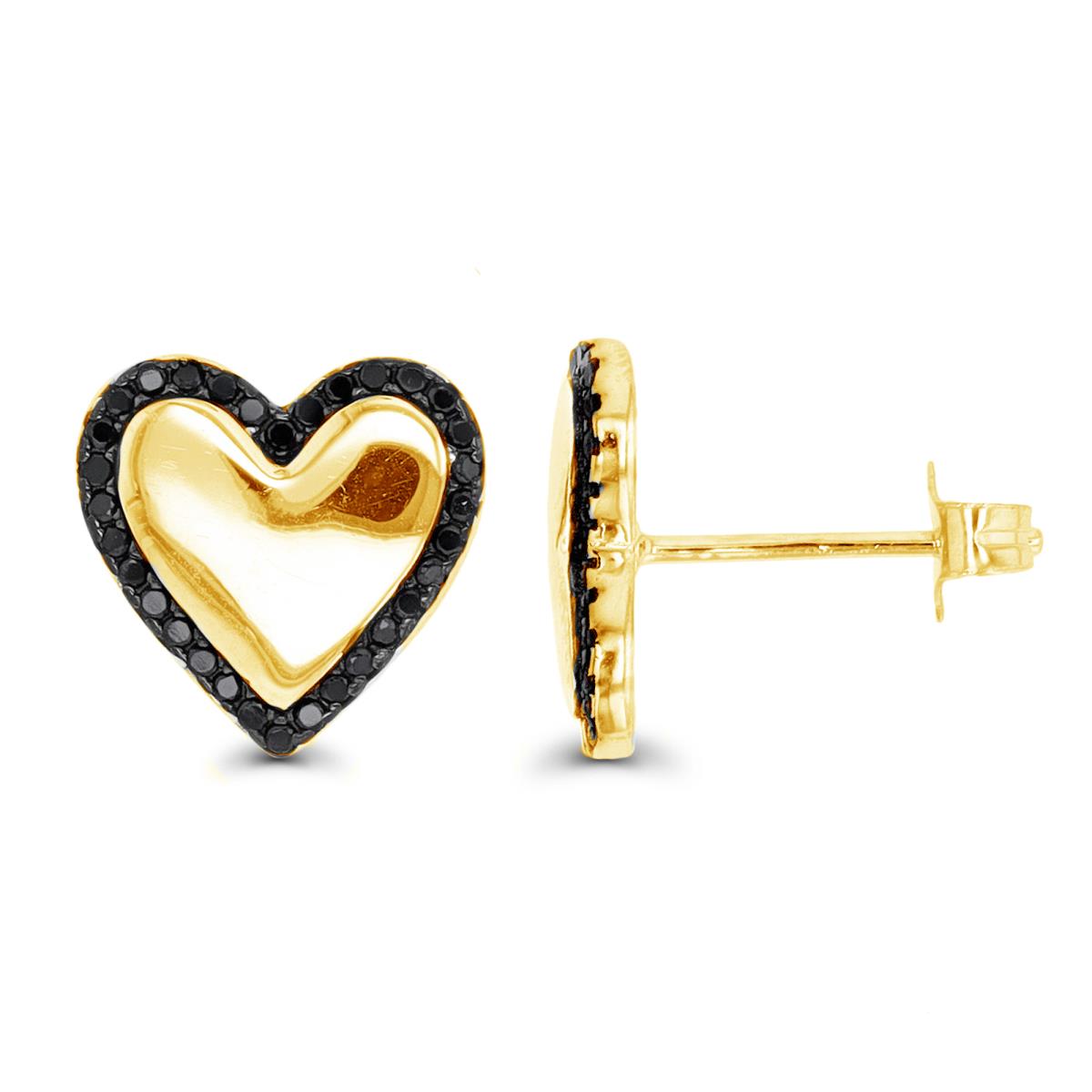 Sterling Silver Yellow & Black  12MM Polished Black CZ Halo Heart Stud Earring