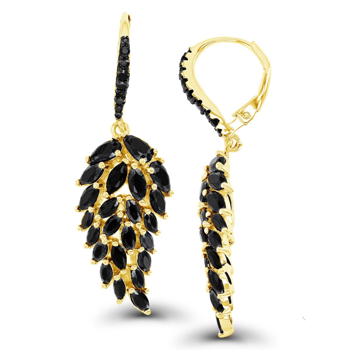 Sterling Silver Yellow & Black Multishape Black CZ Scattered Fashion Leaf Earrings