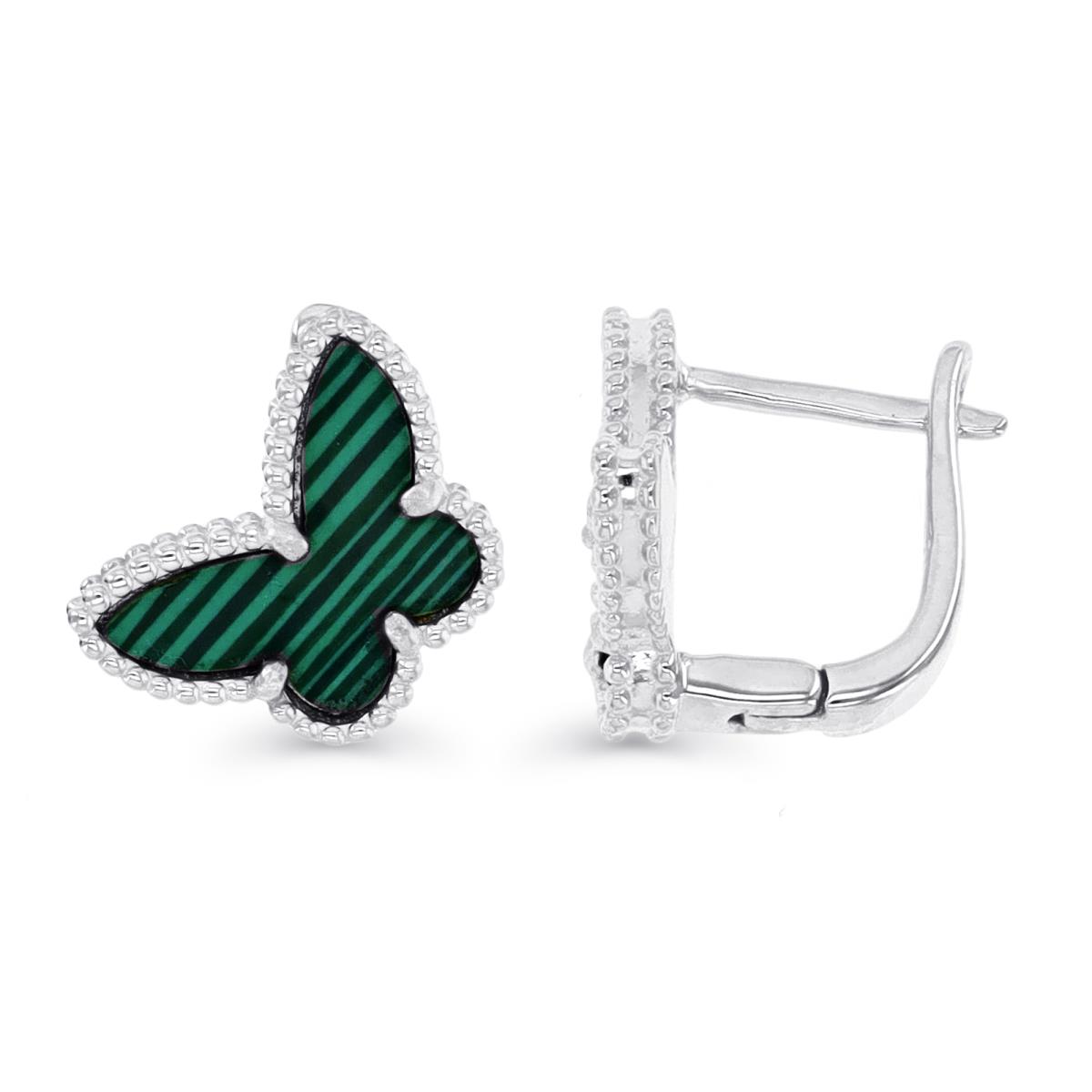 Sterling Silver Rhodium & Simulated Malachaite Butterfly Earrings 