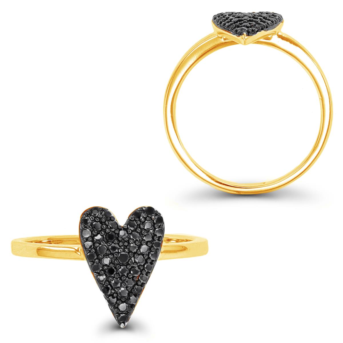 Sterling Silver Yellow & Black / Black CZ Paved Heart Fashion Ring